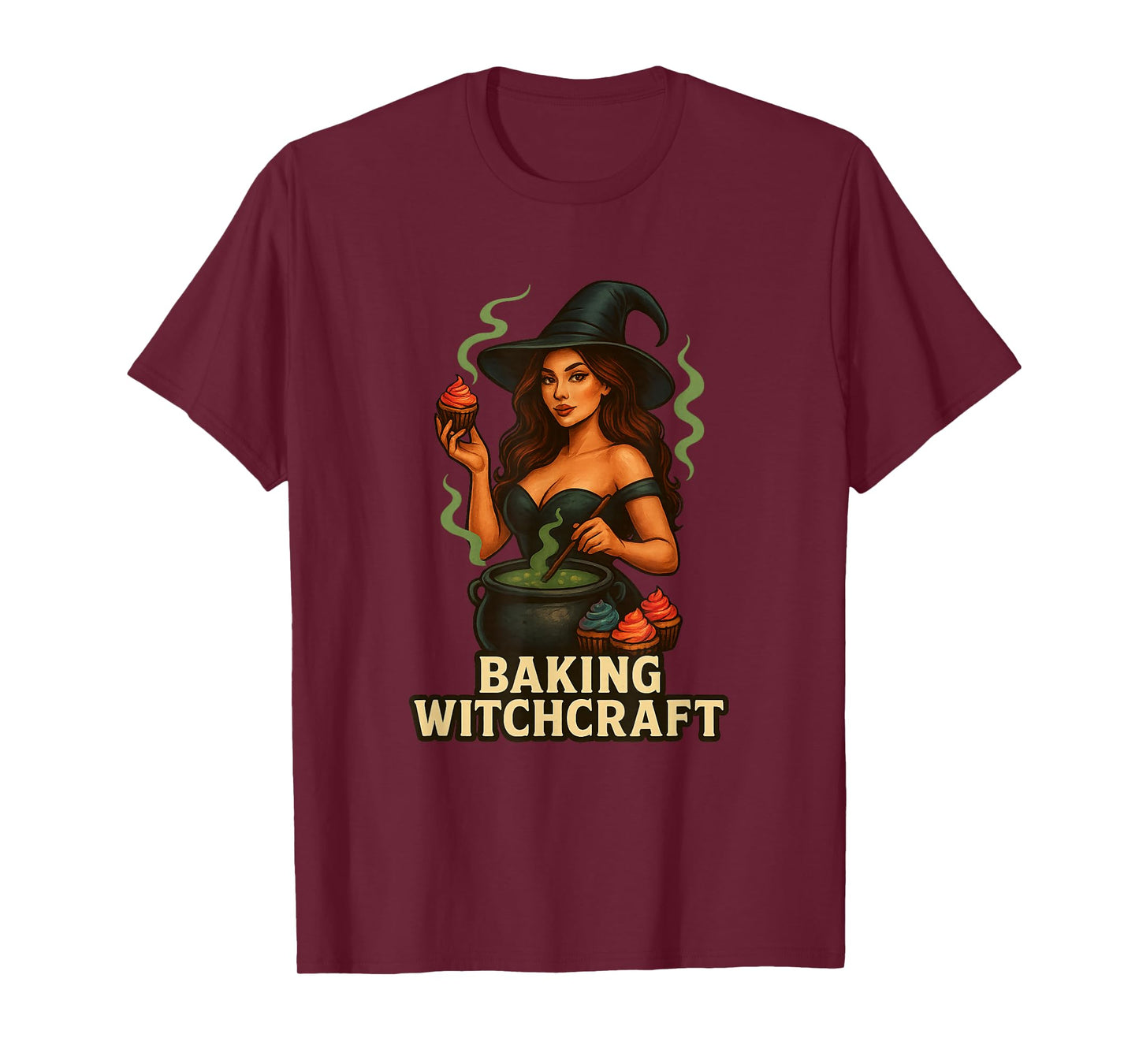 Witch Baking Cupcakes Cauldron Magic Spell Cooking Wiccan T-Shirt