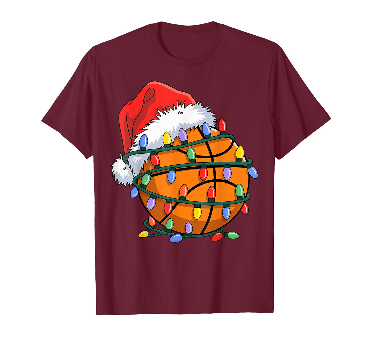 Basketball Santa Lights Men Kids Xmas Basketball Christmas T-Shirt