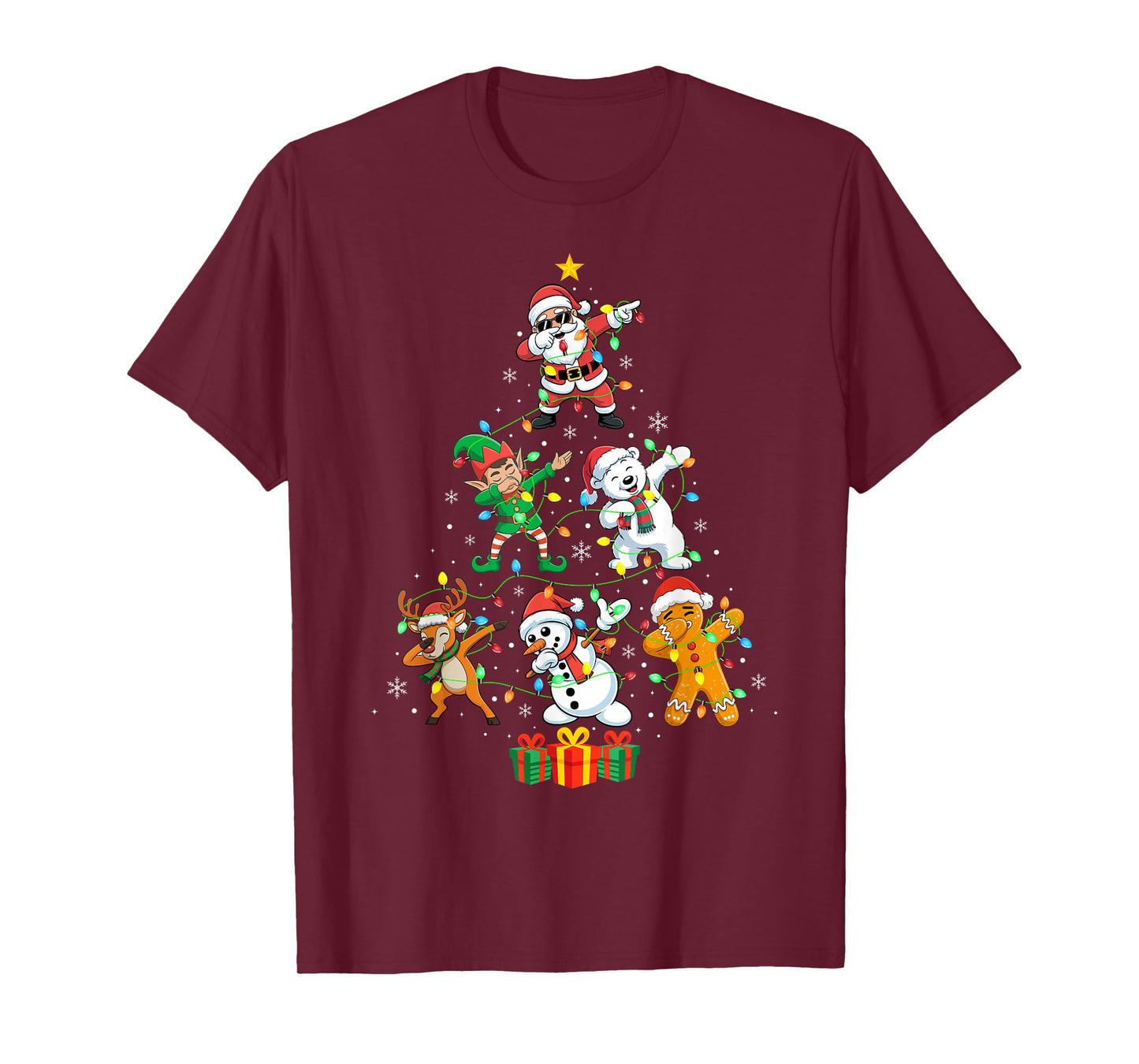 Dabbing Santa Elf Reindeer Xmas Tree Lights Matching Dab T-Shirt