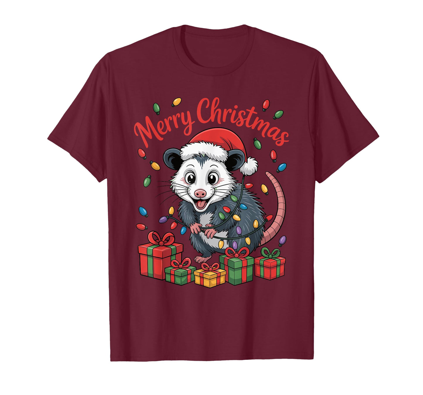 Funny Opossum Santa Hat Animals Lovers Ugly Christmas Pajama T-Shirt