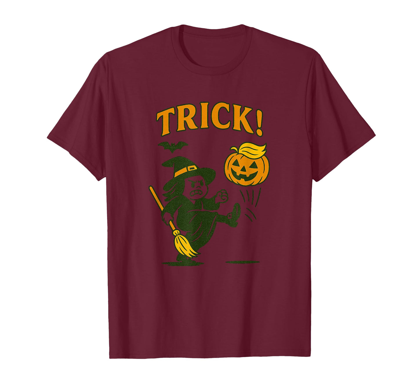 Angry Witch Kicking Pumpkin Trick Halloween Trump Pumpkin T-Shirt