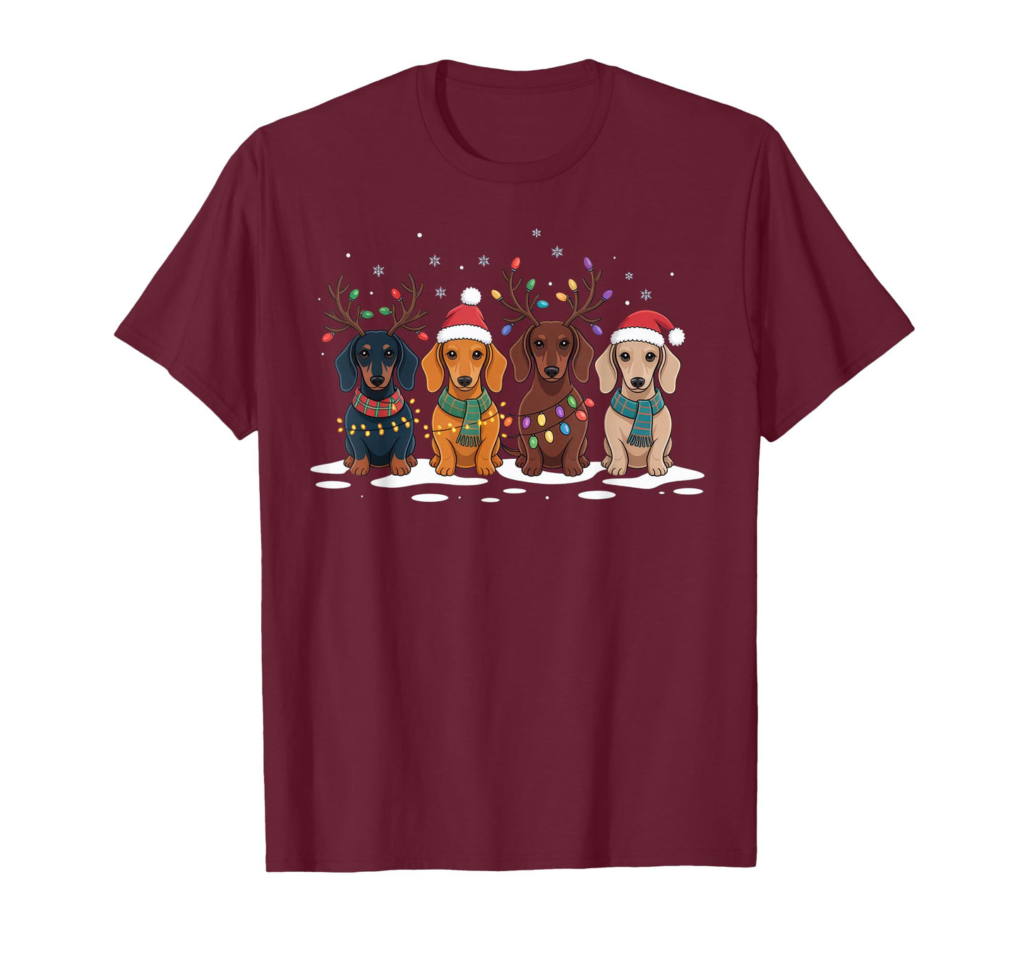 Dachshund Reindeer Christmas Lights Funny Holiday Outfit T-Shirt