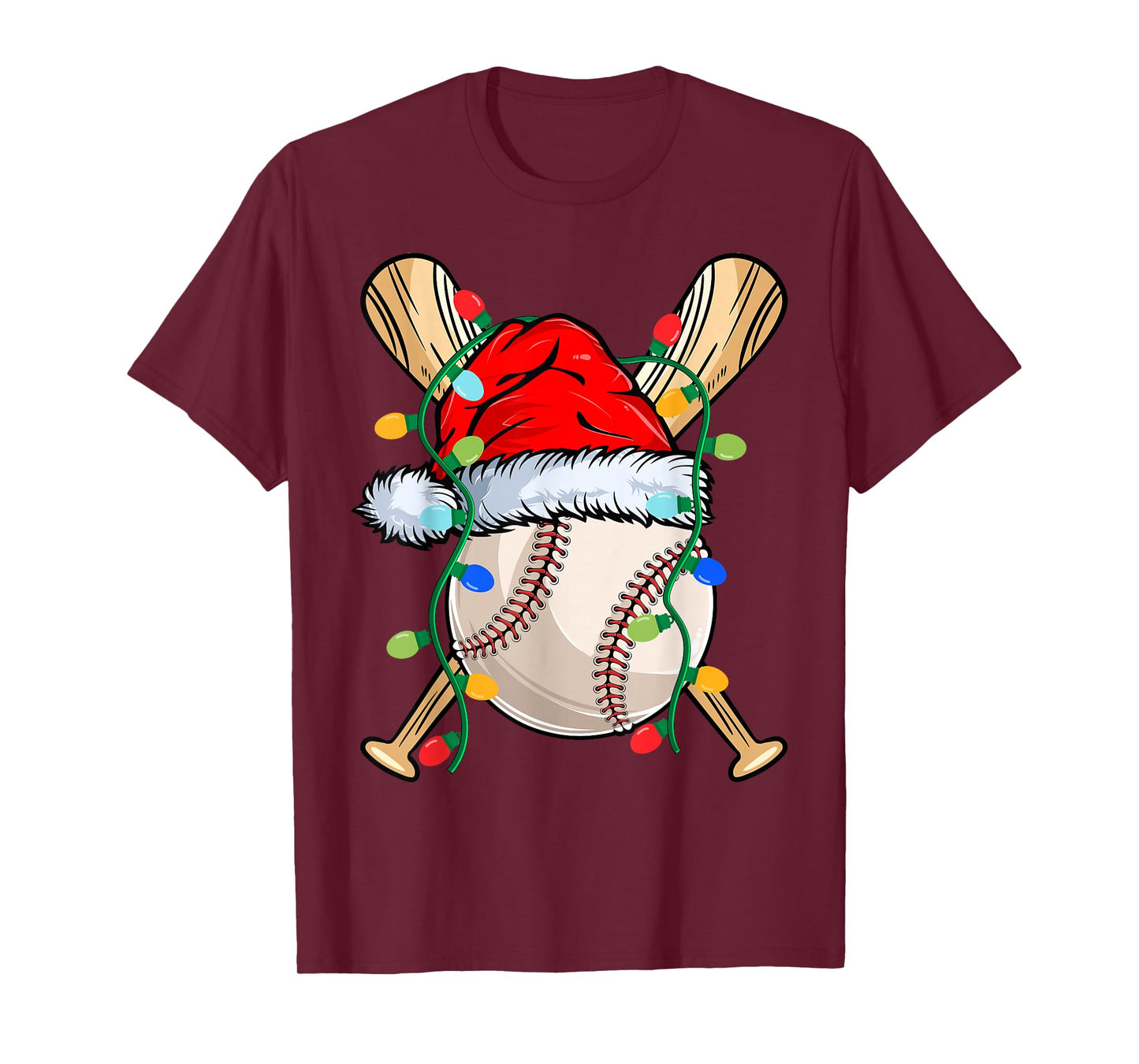Baseball Christmas Lights Santa Baseball Sports Player Xmas T-Shirt