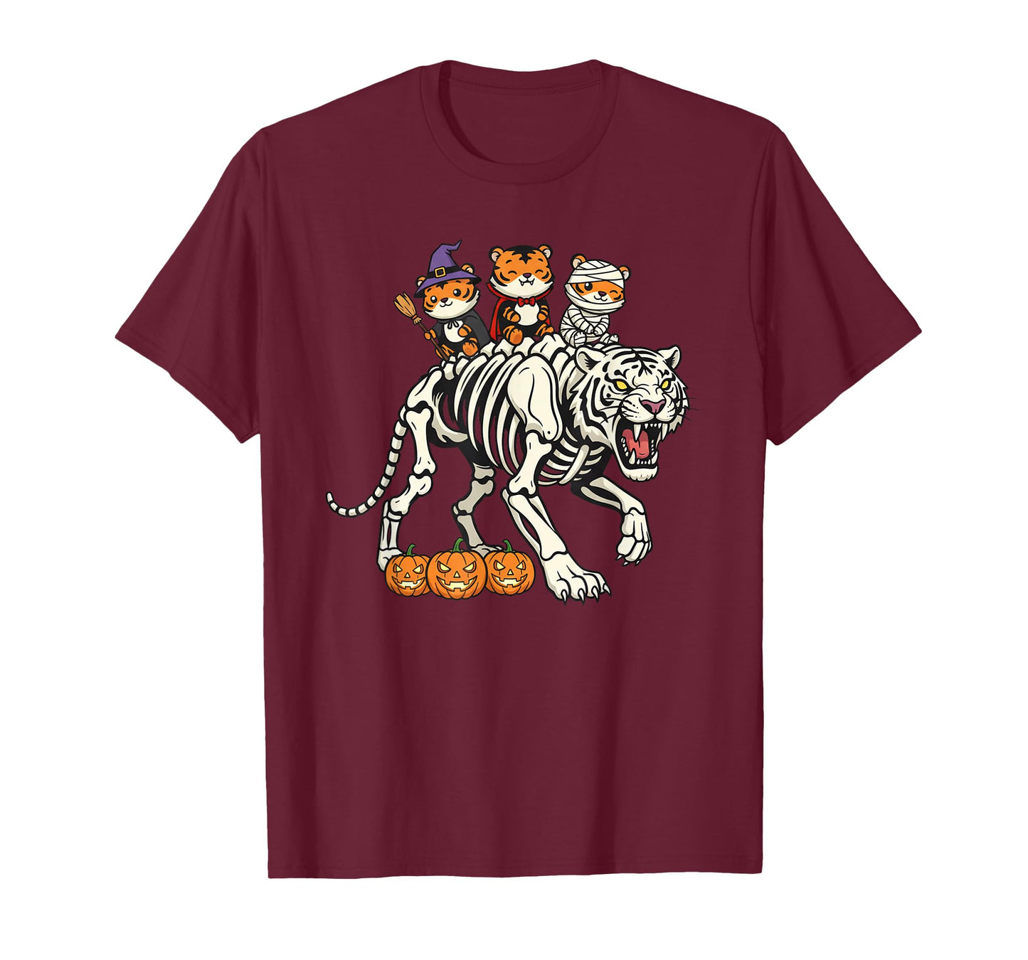 Funny Tiger Skeleton Mummy Witch Halloween Kids Mens Womens T-Shirt