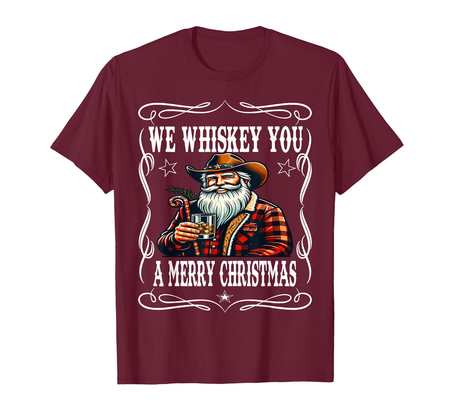 We Whiskey You A Merry Christmas Cowboy Santa T-Shirt