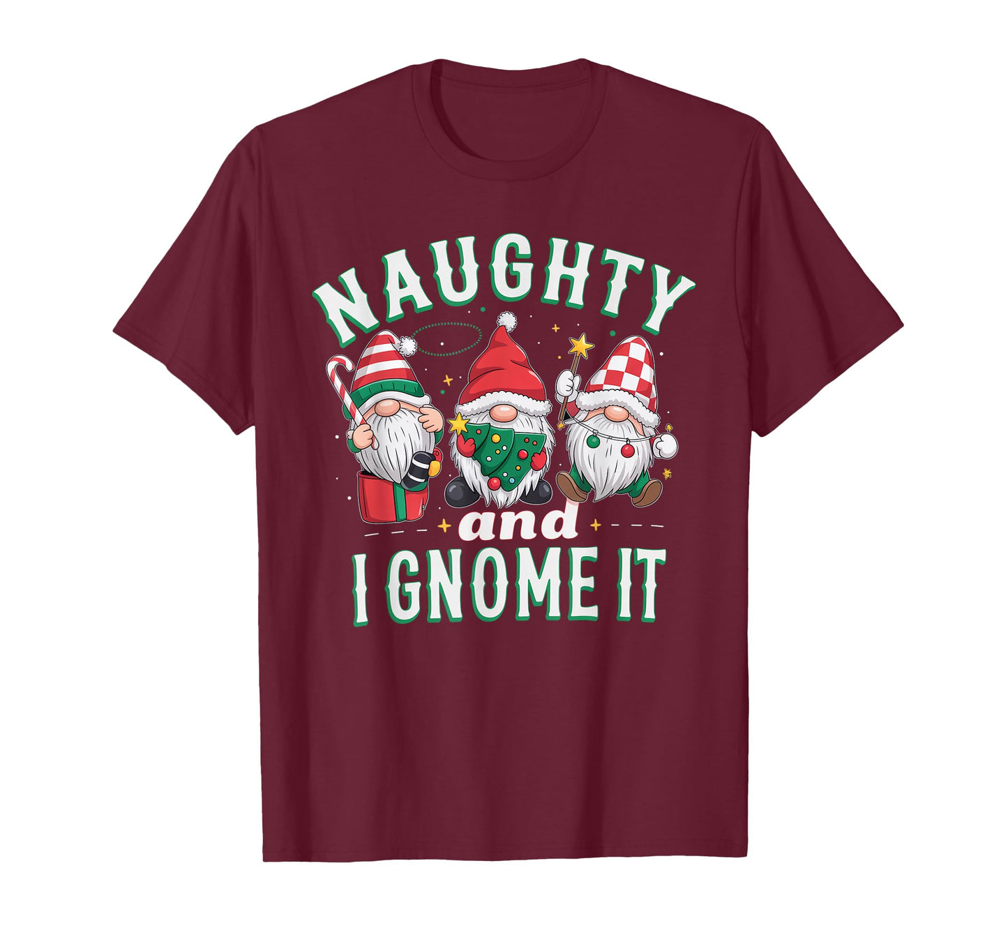 Naughty and I Gnome It Christmas Three Gnomies Matching Kids T-Shirt