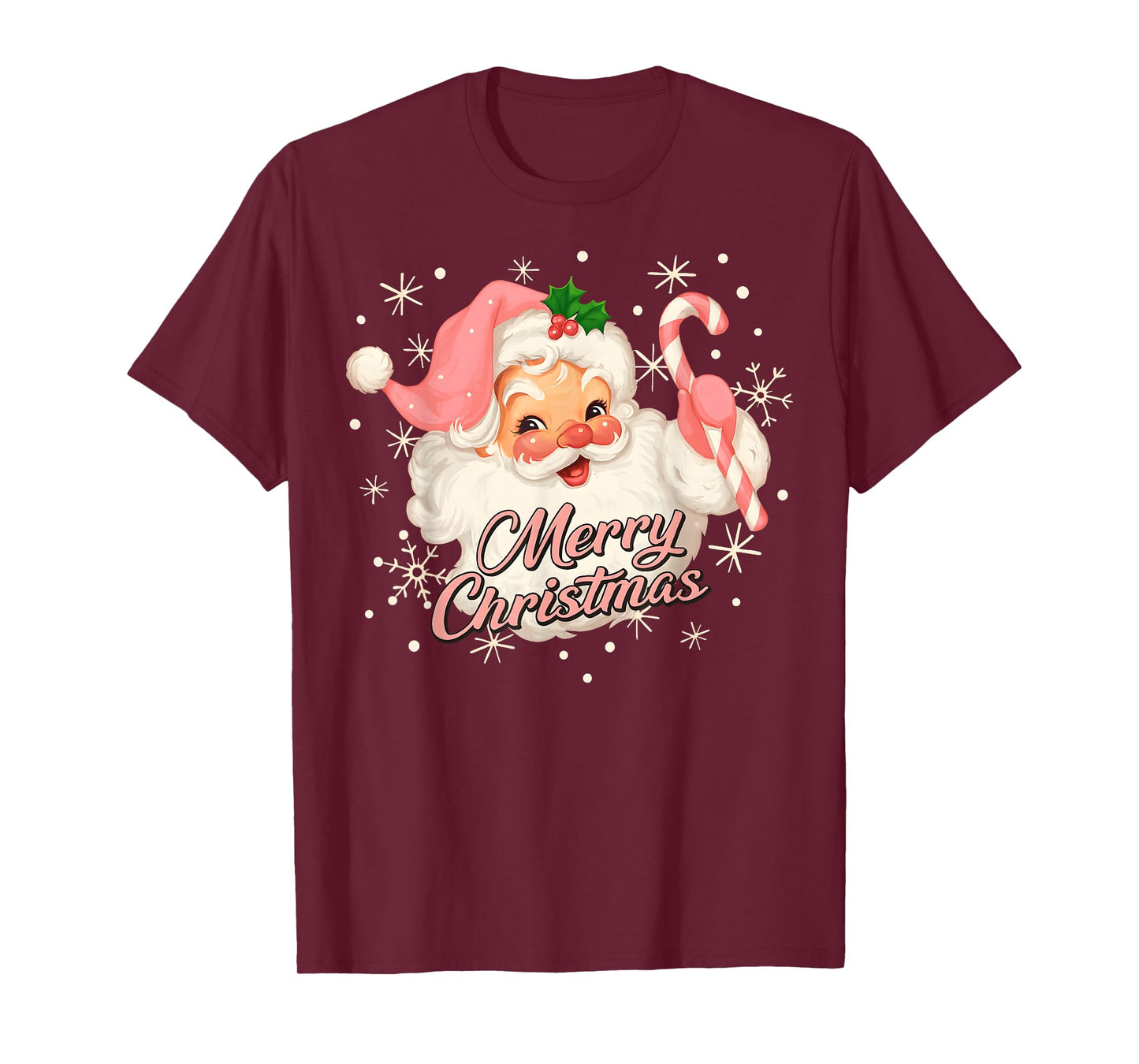 Vintage Pink Christmas Santa Claus Face Old Fashioned T-Shirt