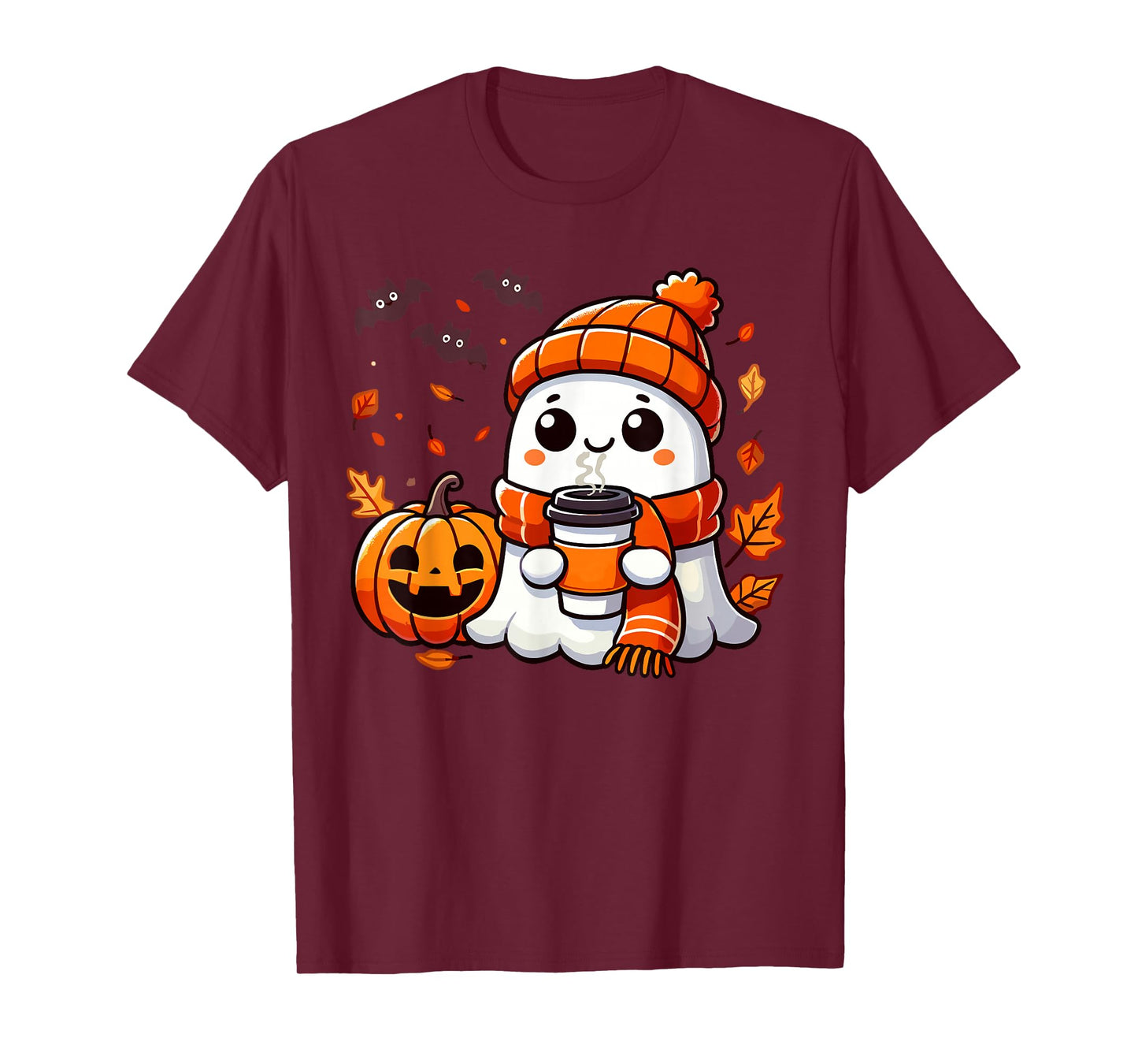 Cute Halloween Ghost Drinking Ice Coffee, Halloween Women T-Shirt