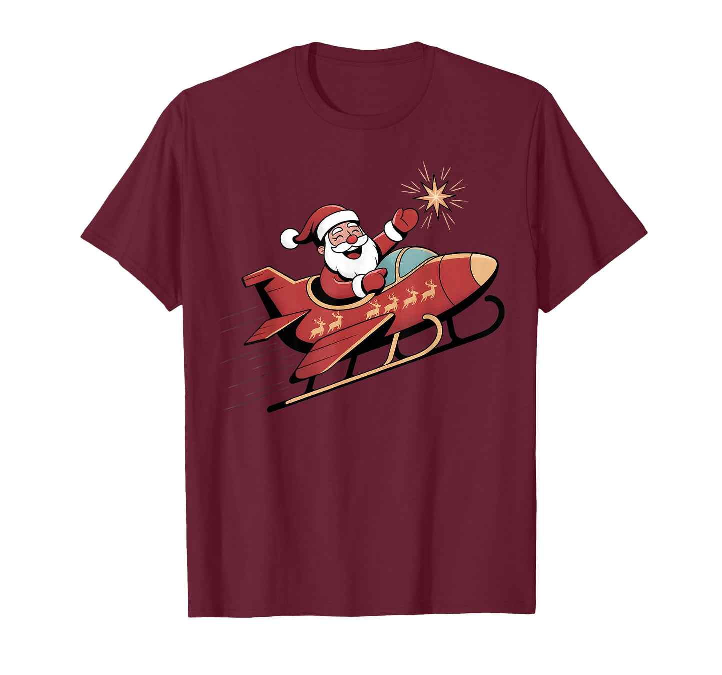 Santa Flying Plane Airplane Pilot Christmas Aviation Graphic T-Shirt