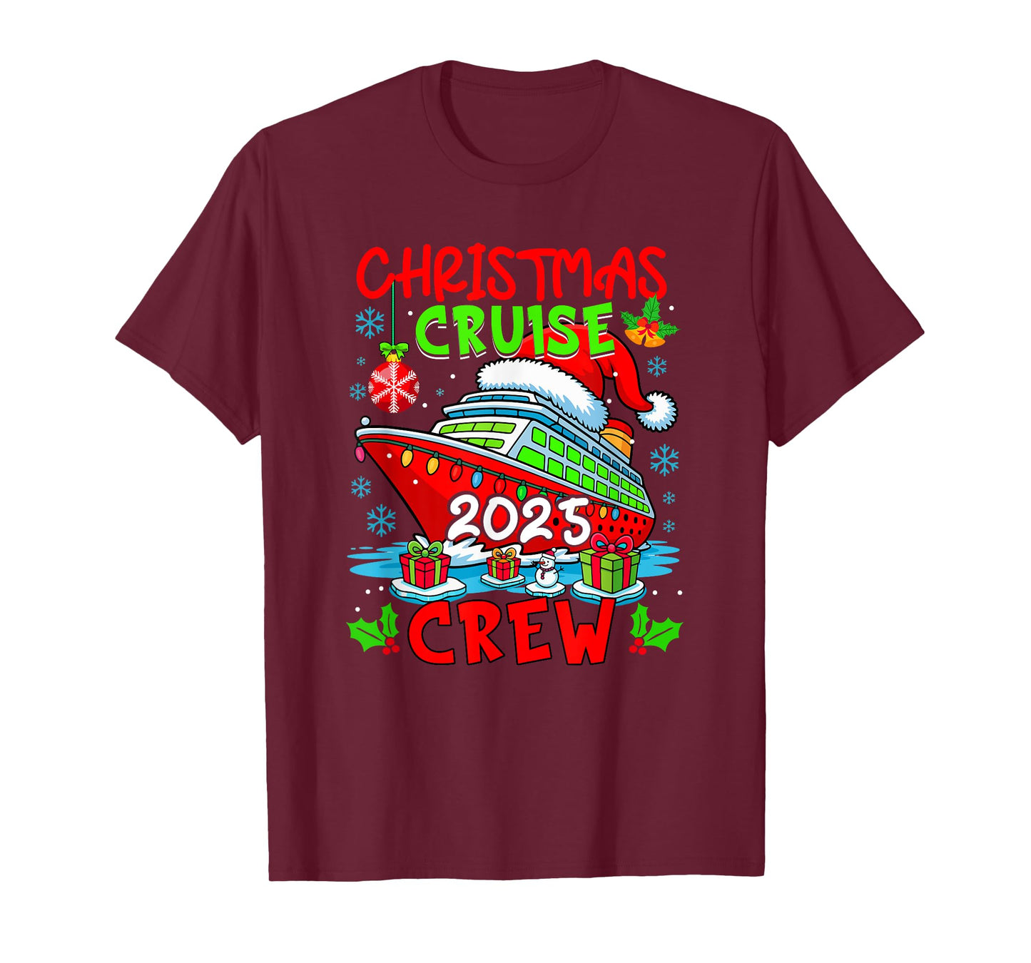 Cruise Crew 2025 Christmas Santa Cruise Ship Colorful Lights T-Shirt