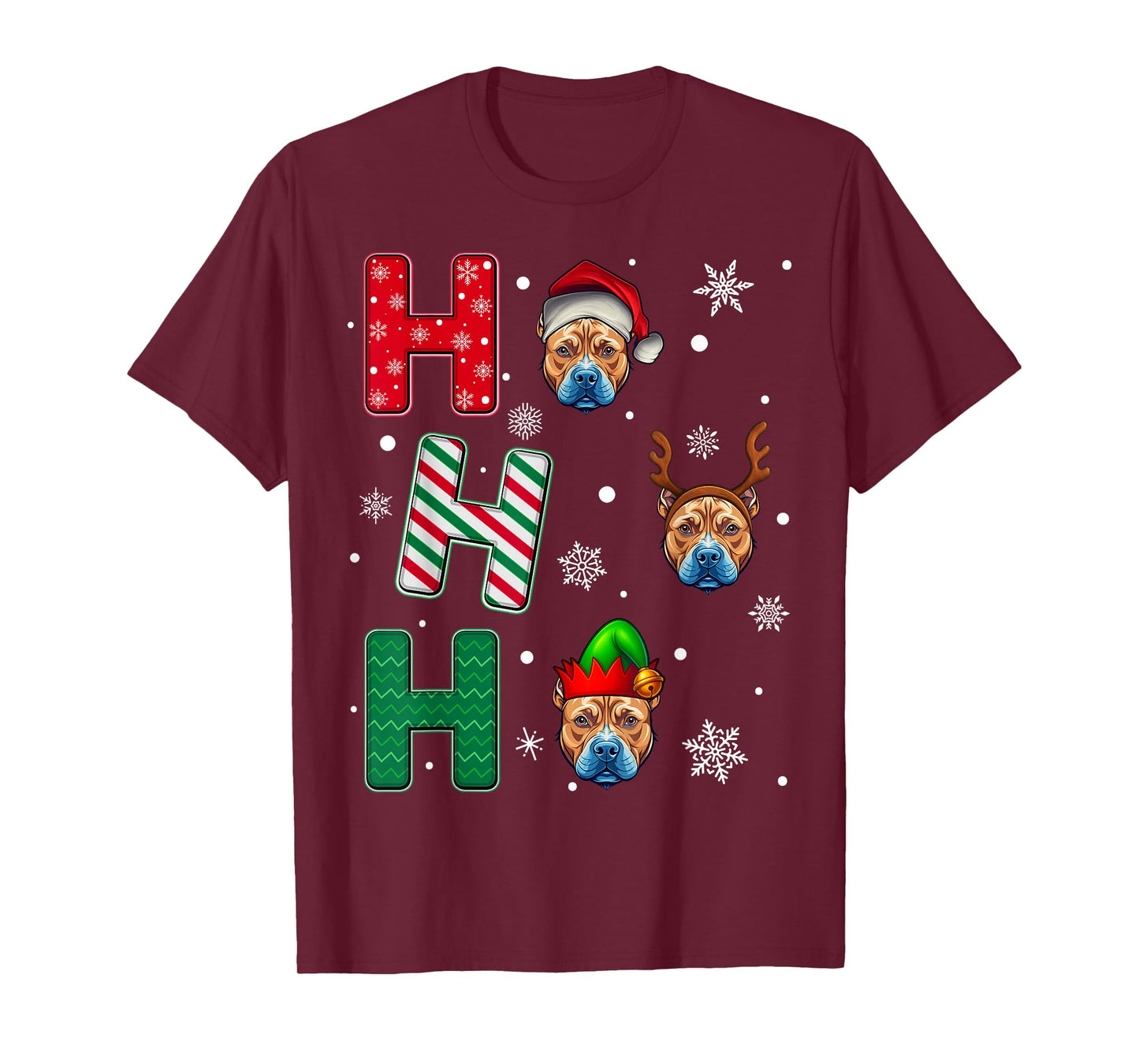Ho Ho Ho Pitbull Terrier Dog Lover Christmas Santa Elf Xmas T-Shirt