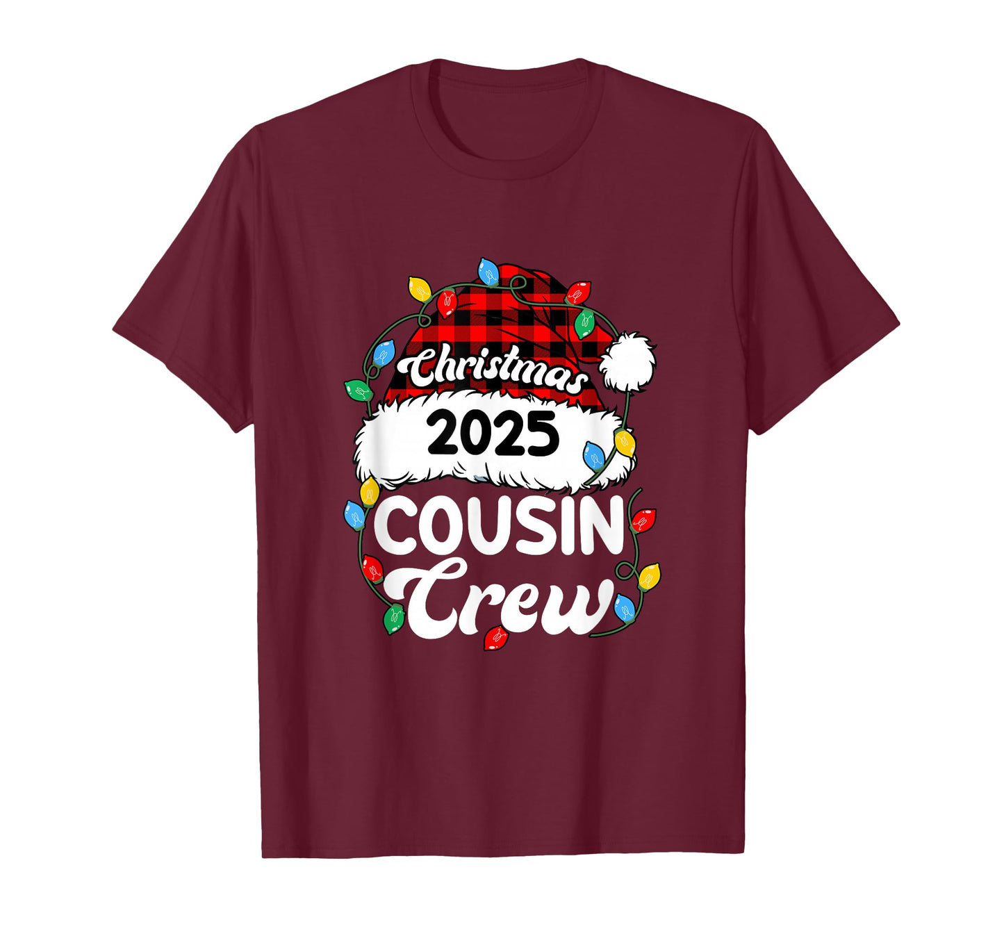 Christmas 2025 Cousin Crew Matching Xmas Lights Santa Hat T-Shirt