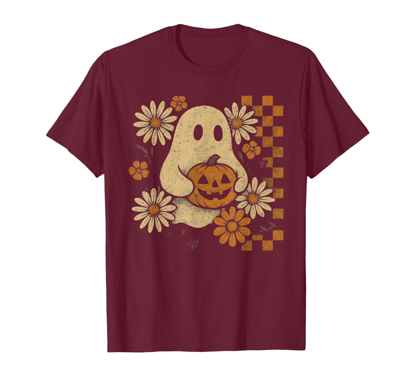 Vintage Floral Ghost Groovy Halloween Spooky Girls Women T-Shirt