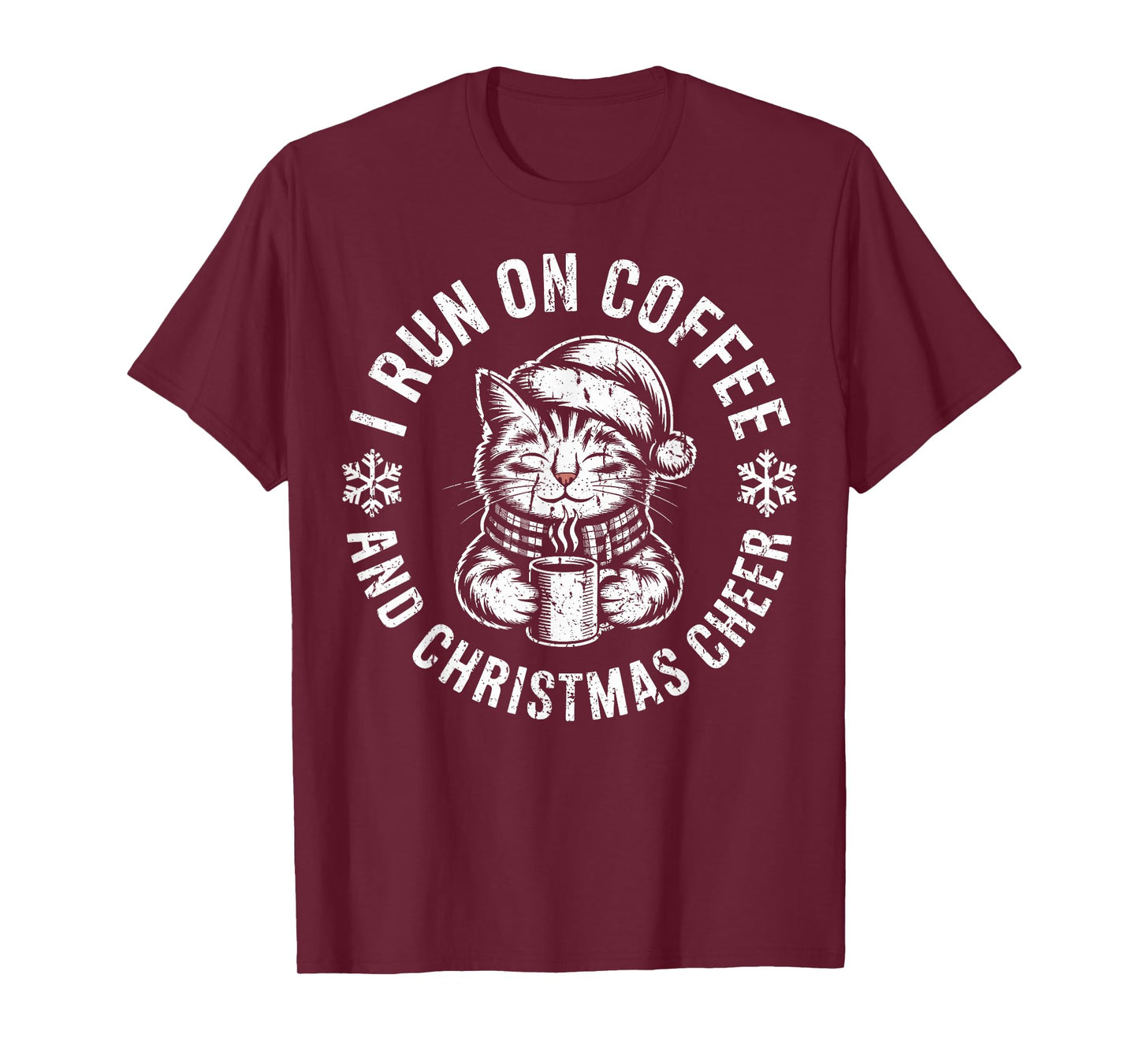 I Run on Coffee and Christmas Cheer Cat Holiday T-Shirt