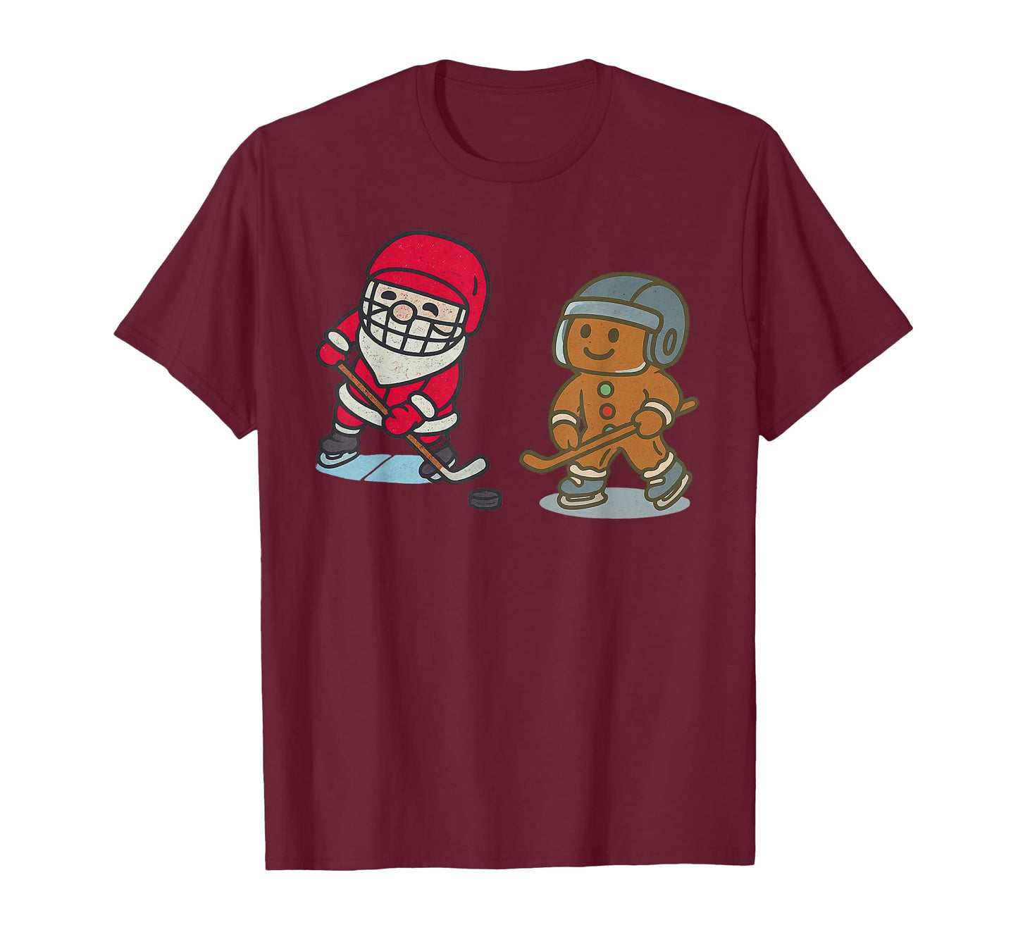 Santa Gingerbread Playing Ice Hockey Christmas Funny Xmas T-Shirt