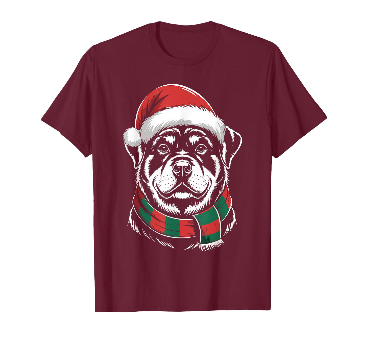 Rottweiler Dog Xmas Santa Hat Scarf Christmas Costume T-Shirt
