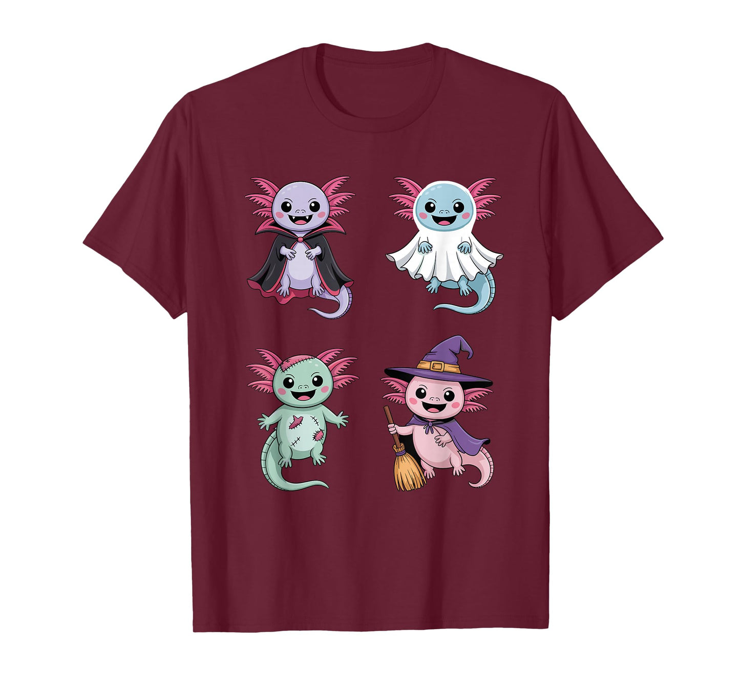 Axolotl Ghost Witch Zombie Halloween Costume Girls Boys T-Shirt