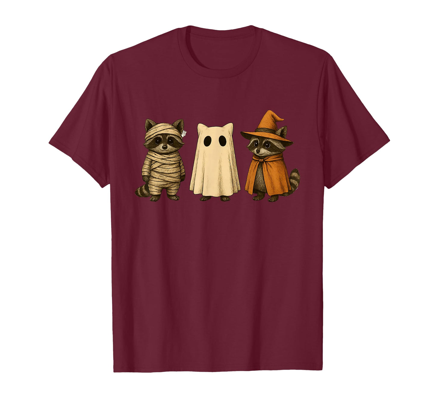 Spooky and Feral Funny Witch Ghost Raccoon Halloween Costume T-Shirt