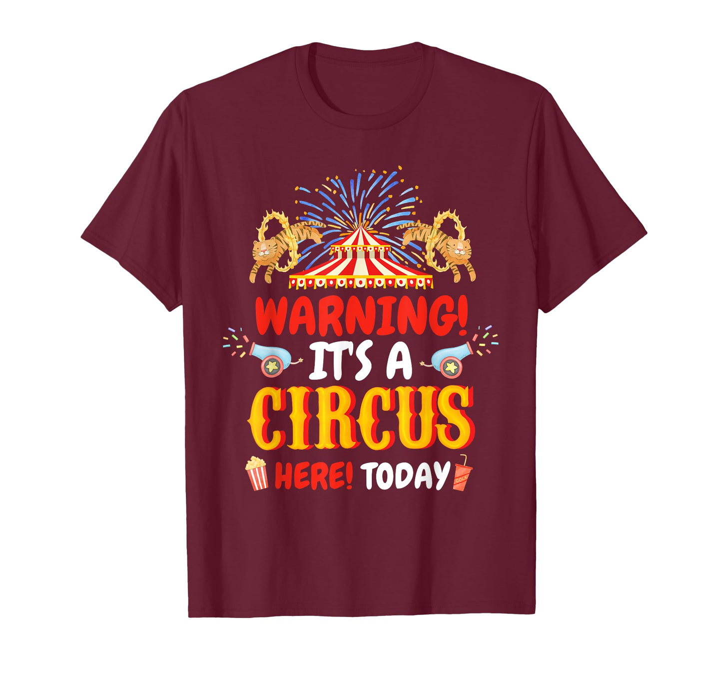 Warning It's A Circus Here Today Carnival Birthday Party T-Shirt, Small, Black