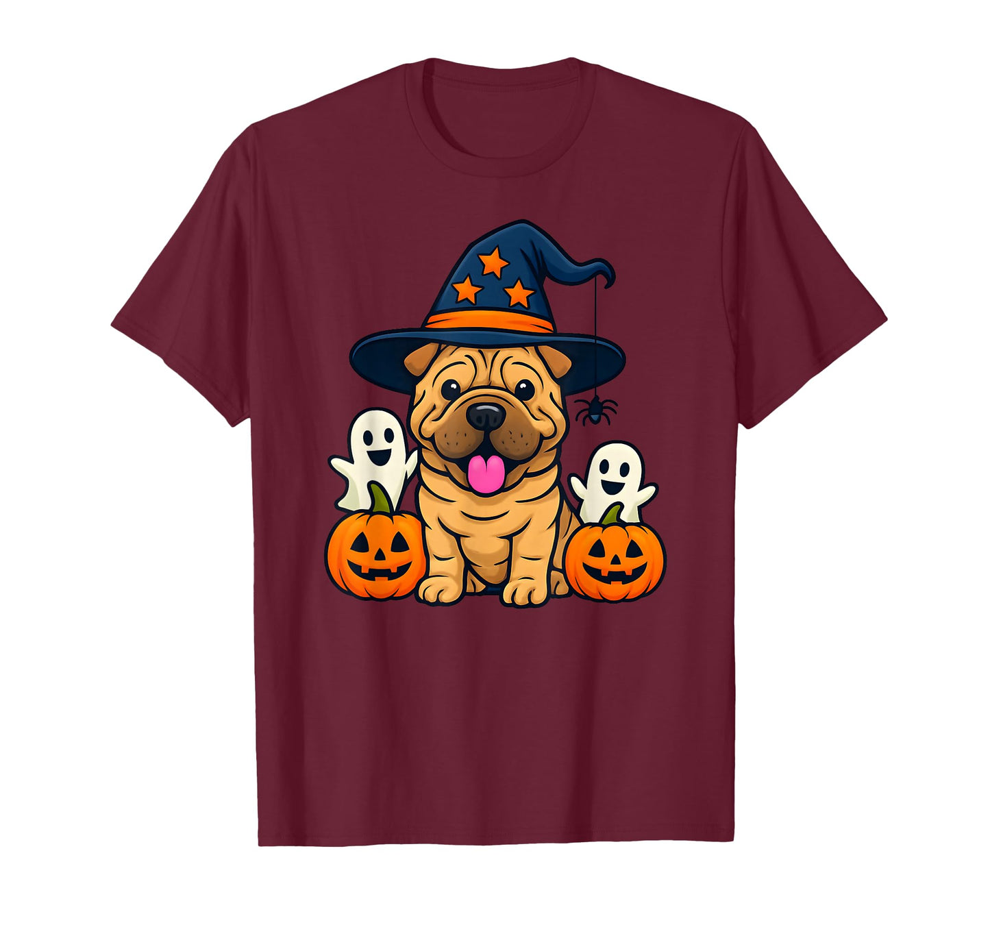 Halloween Shar Pei Dog Cute Funny Witch's Hat T-Shirt