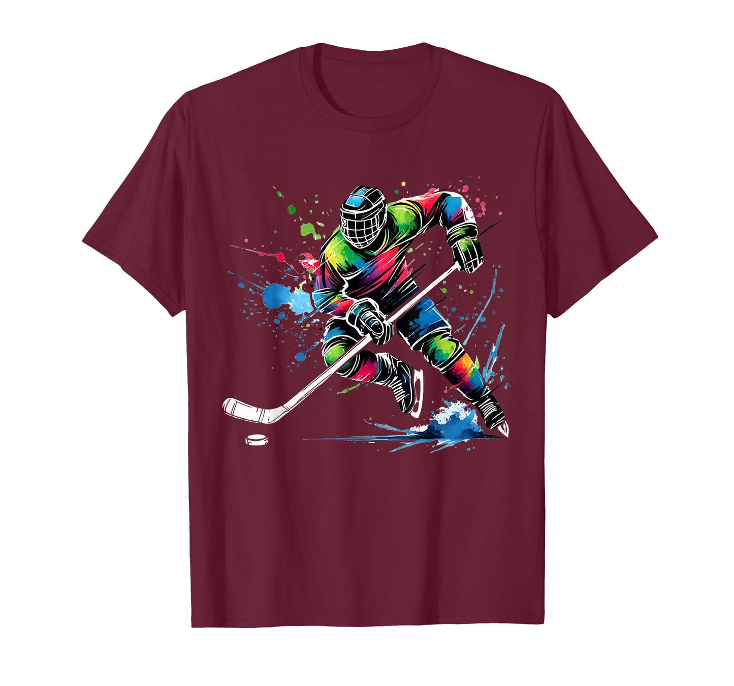 Colorful Ice Hockey Fan Player Tie Dye Color Splash Sports T-Shirt
