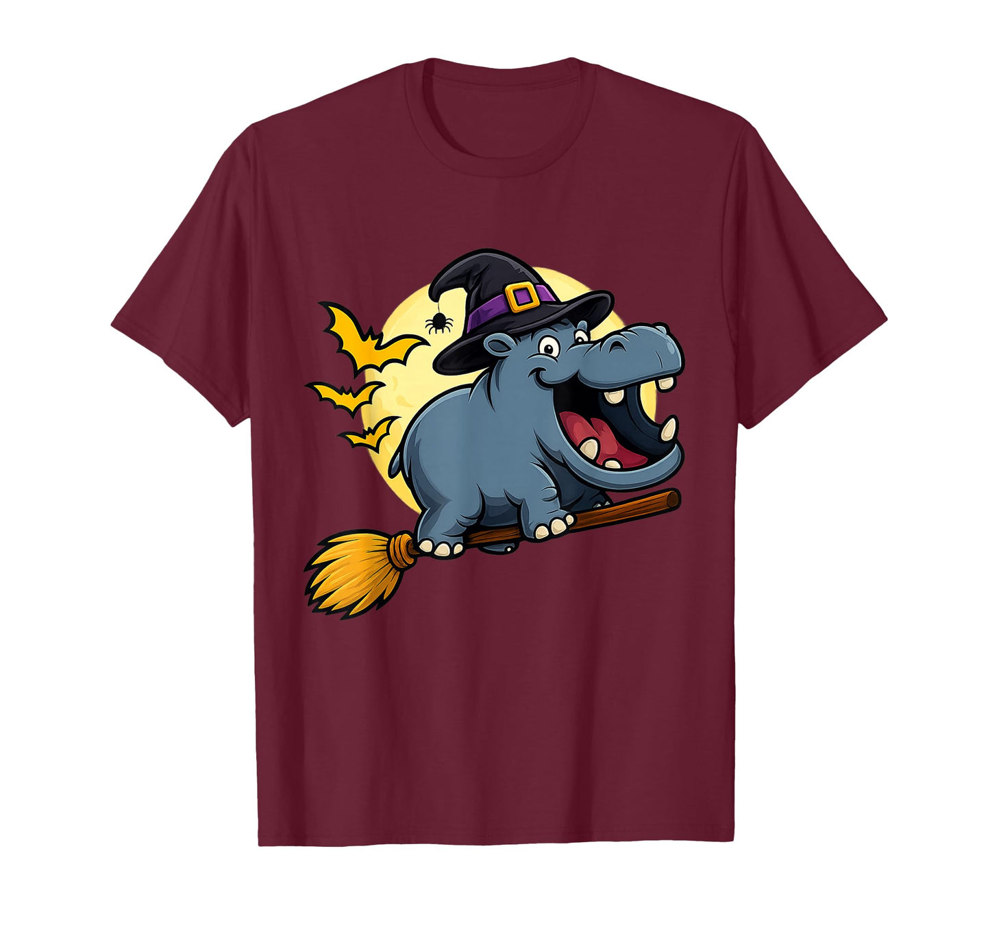 Hippo Witch Hat Riding Broom Halloween Funny T-Shirt