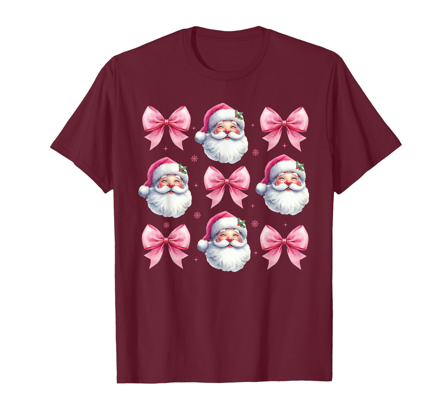 Pink Santa Christmas Shirts For Women Christmas Coquette Bow T-Shirt