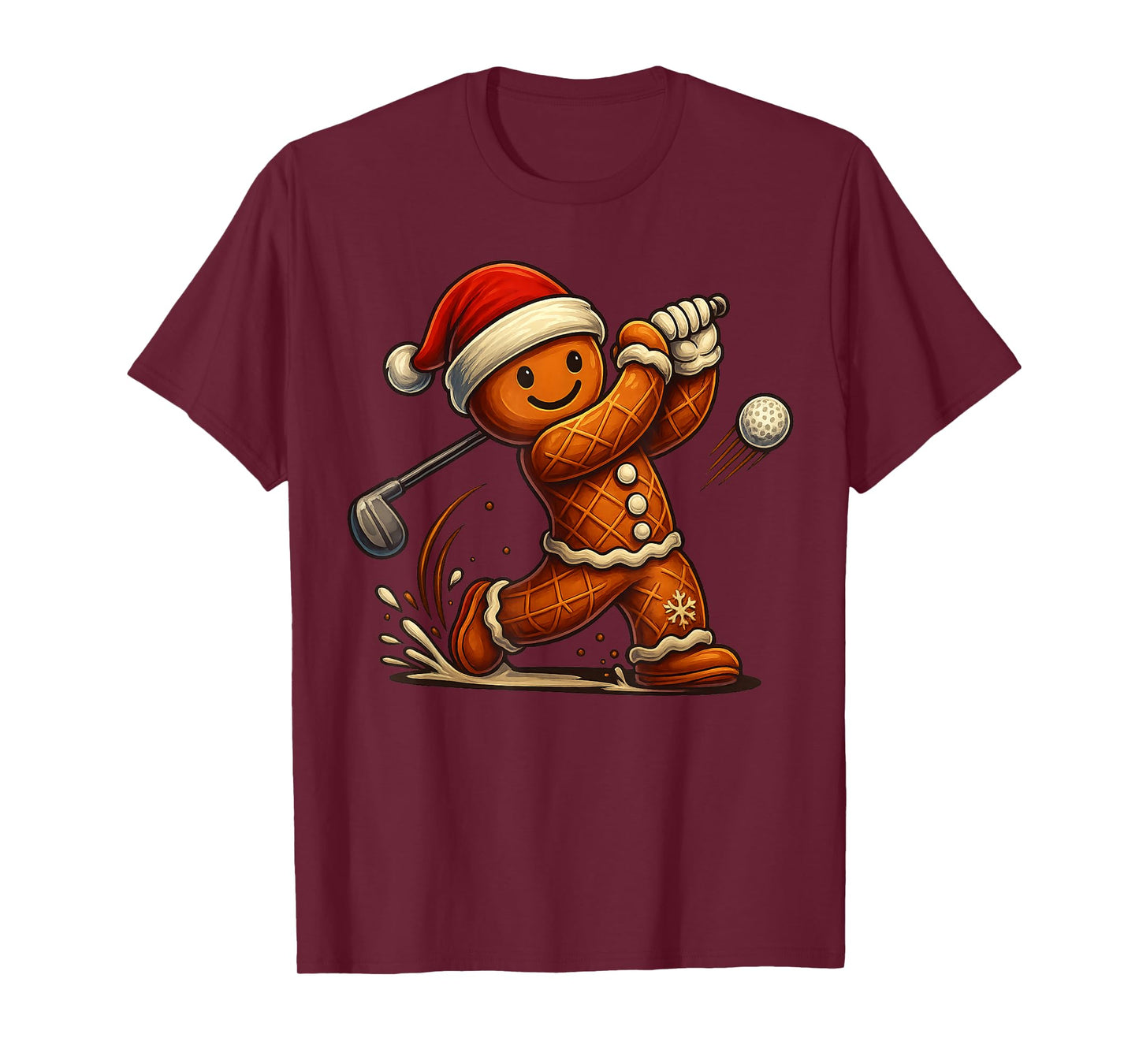 Gingerbread Man Playing Golf Funny Christmas Tees Mens Boys T-Shirt