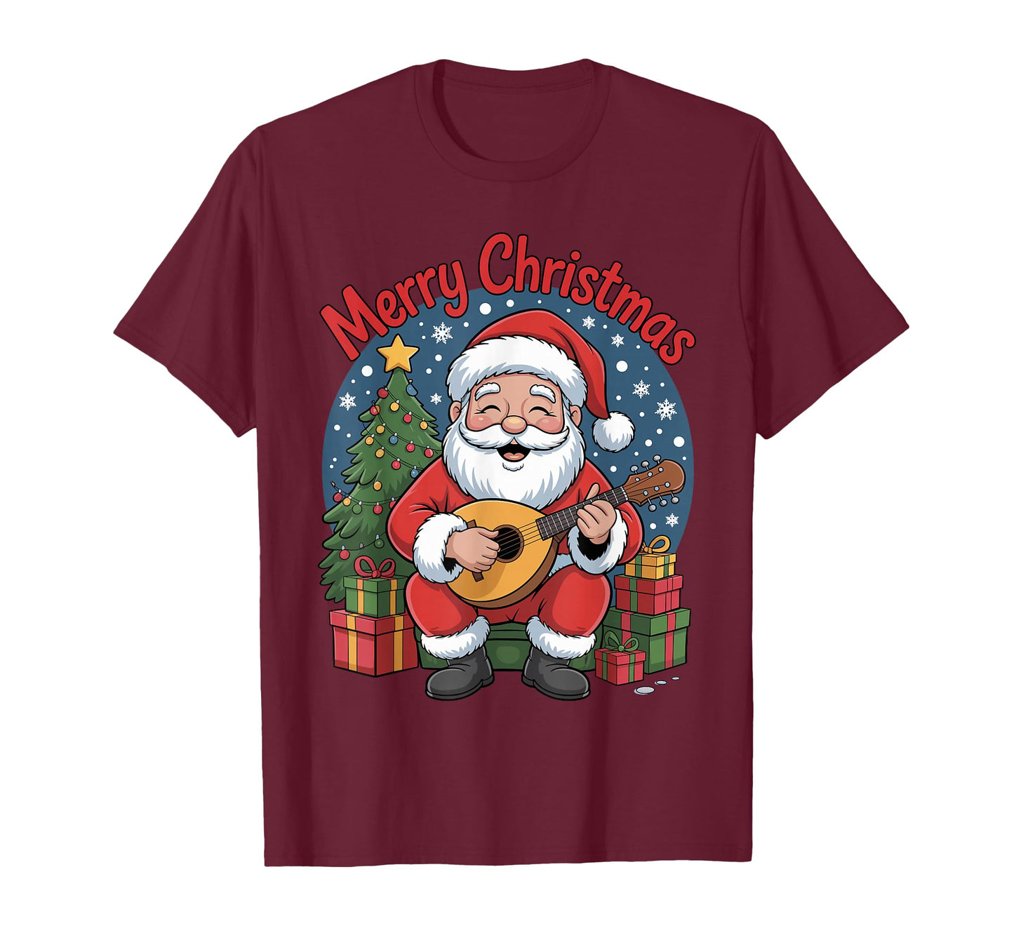 Funny Santa Playing Mandolin Holiday Chrismas Xmas Pajama T-Shirt