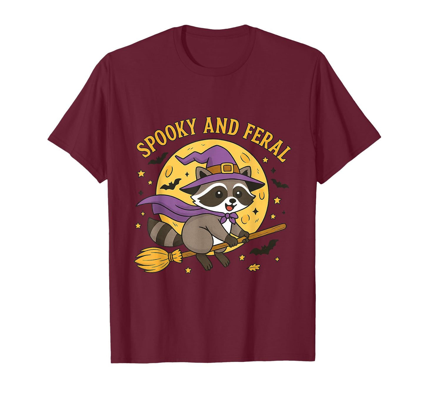 Feral & Spooky Cute Witch Raccoon On Broom Hallowen T-Shirt