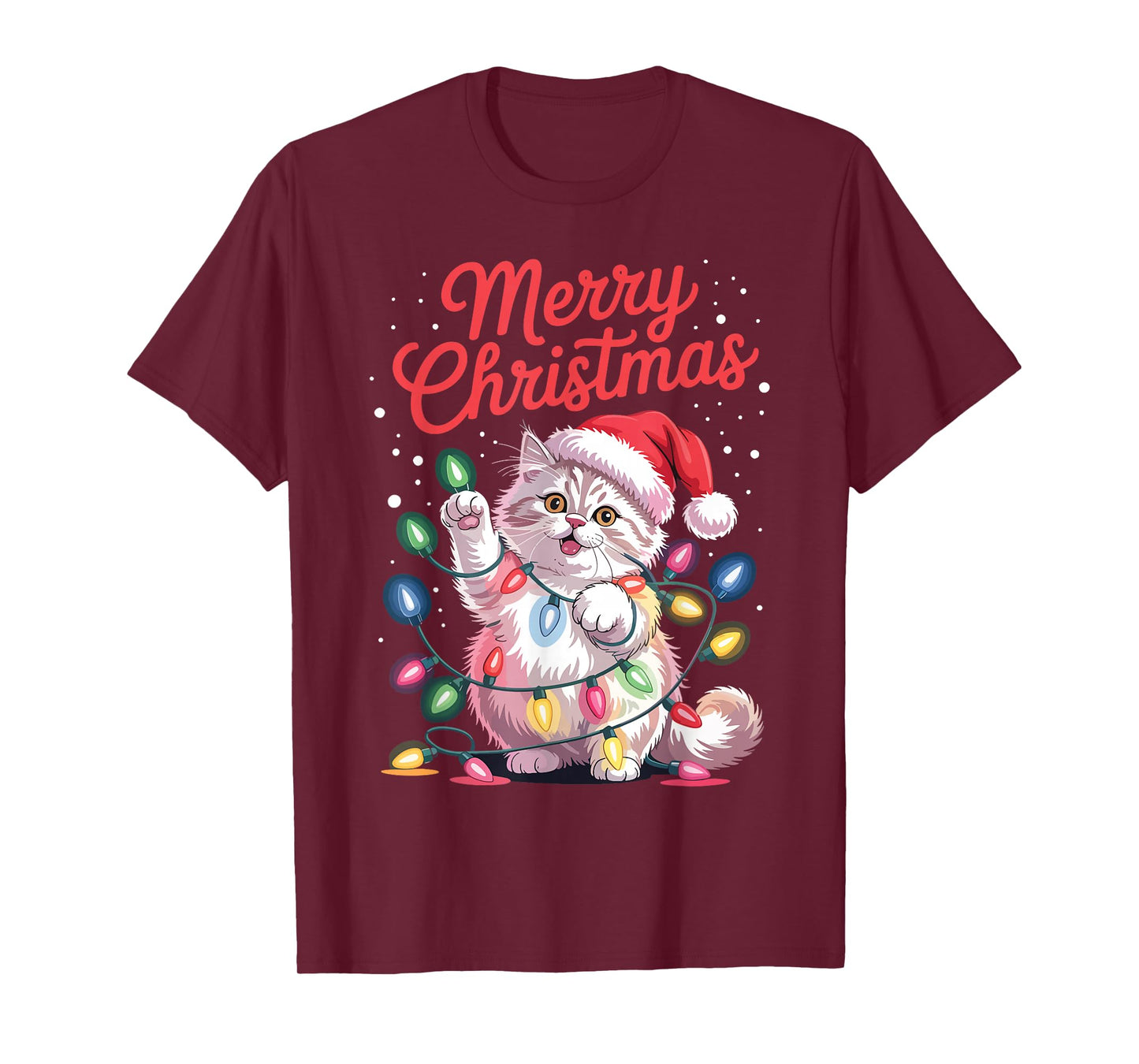 Persian Cat Santa Hat Christmas Lights Xmas Tree Men Women T-Shirt