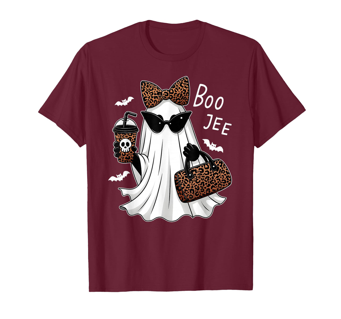 Coquette Leopard Ghost Coffee Boo-JEE Halloween Boujee Ghost T-Shirt