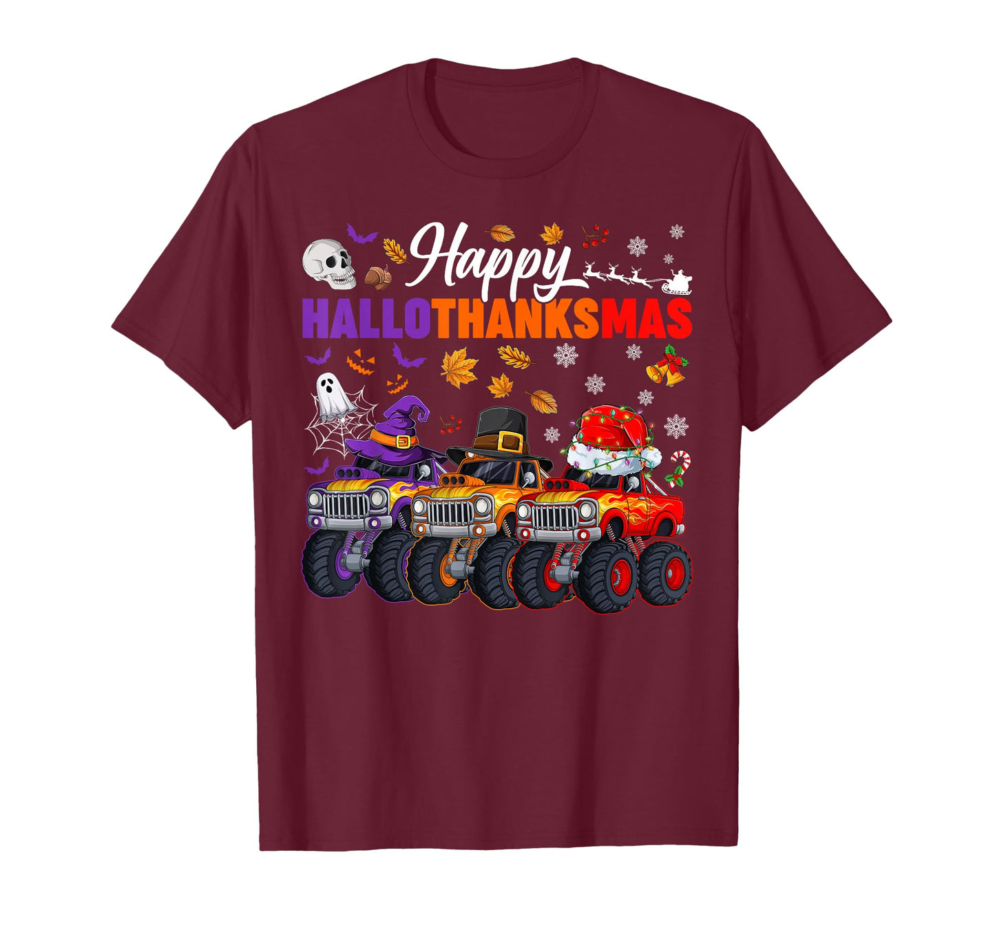 Happy Hallothanksmas Monster Truck Halloween Thanksgiving T-Shirt