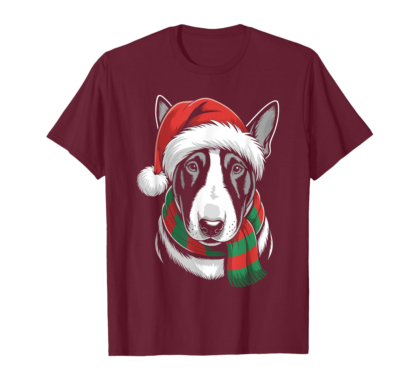 Bull Terrier Dog Xmas Santa Hat Scarf Christmas Costume T-Shirt