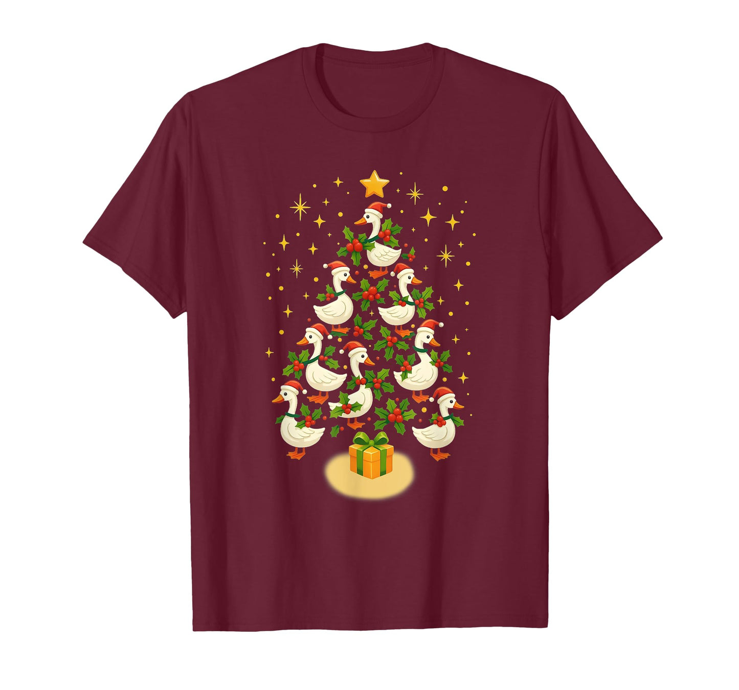 Funny Xmas Lighting Santa Goose Bird Christmas Tree T-Shirt