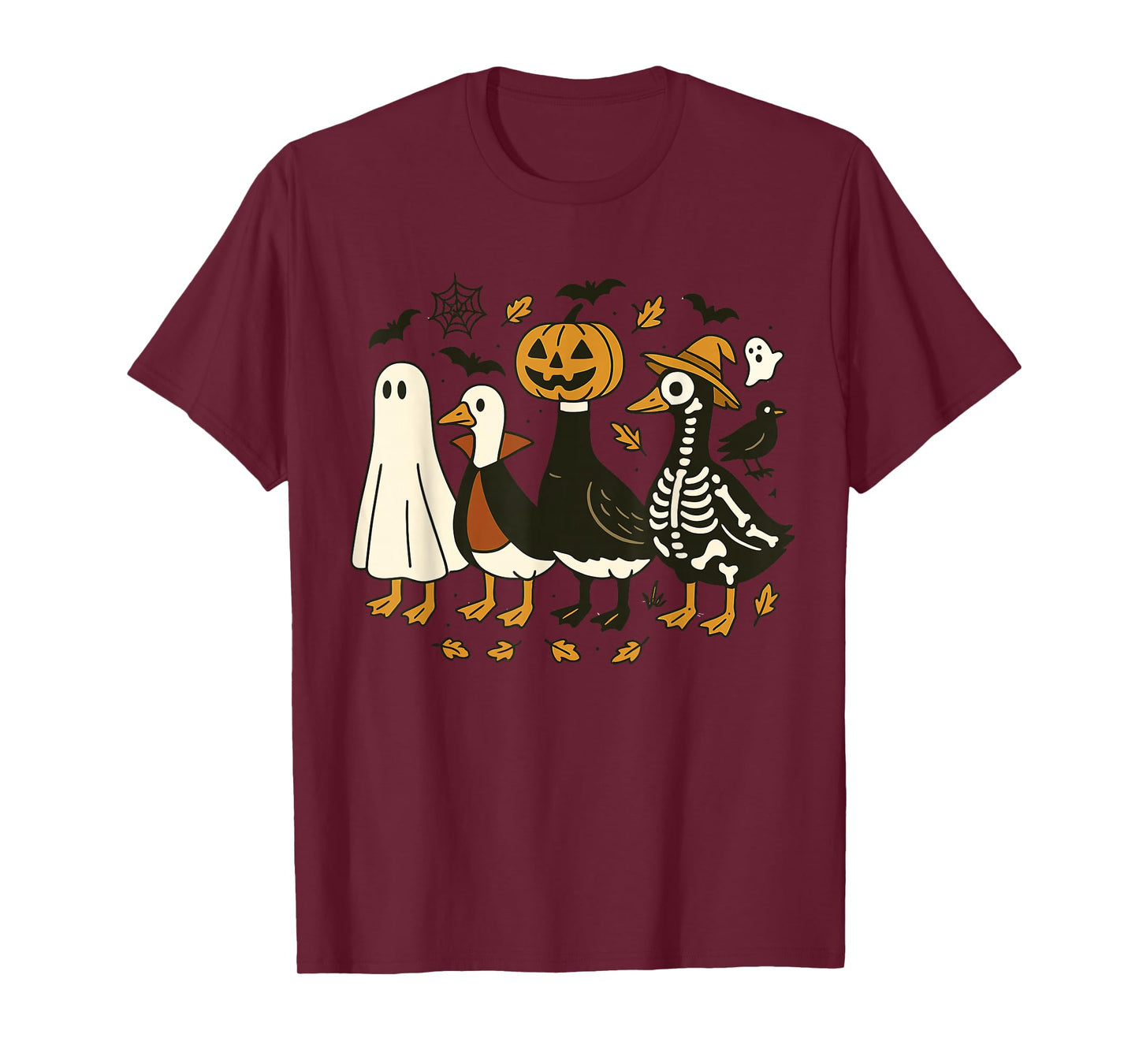 Spooky Goose Halloween Pumpkin Ghost Witch Skeleton T-Shirt