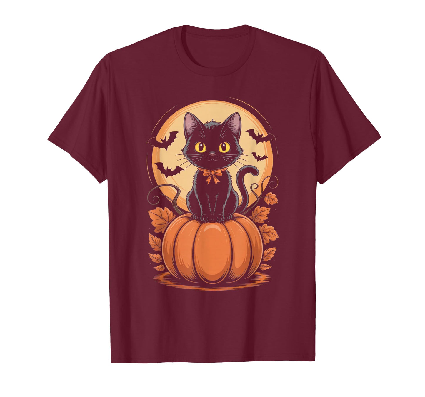 Retro Black Cat Pumpkin Halloween Costume Fall Autumn Gifts T-Shirt