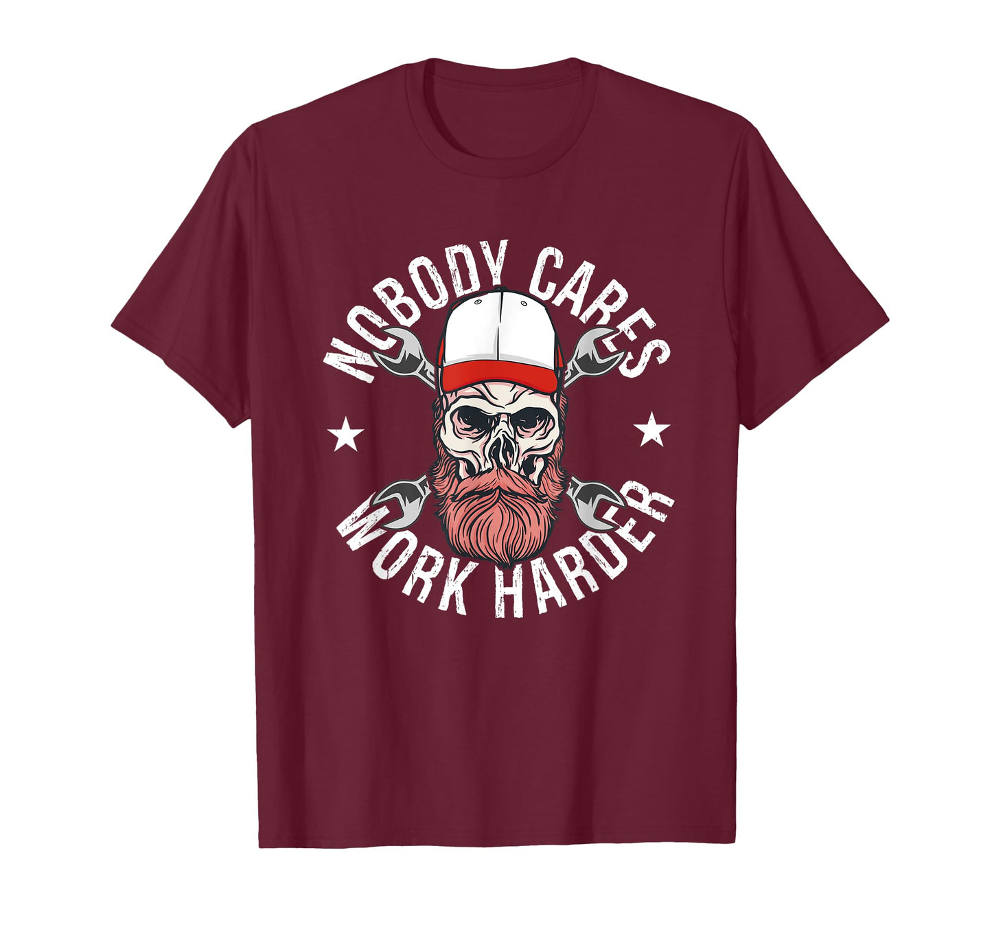 Nobody Cares Work Harder Skull Mechanic Engineer T-Shirt - Unisex-Adults - Black - Short Sleeve - T-Shirt - Size: Small