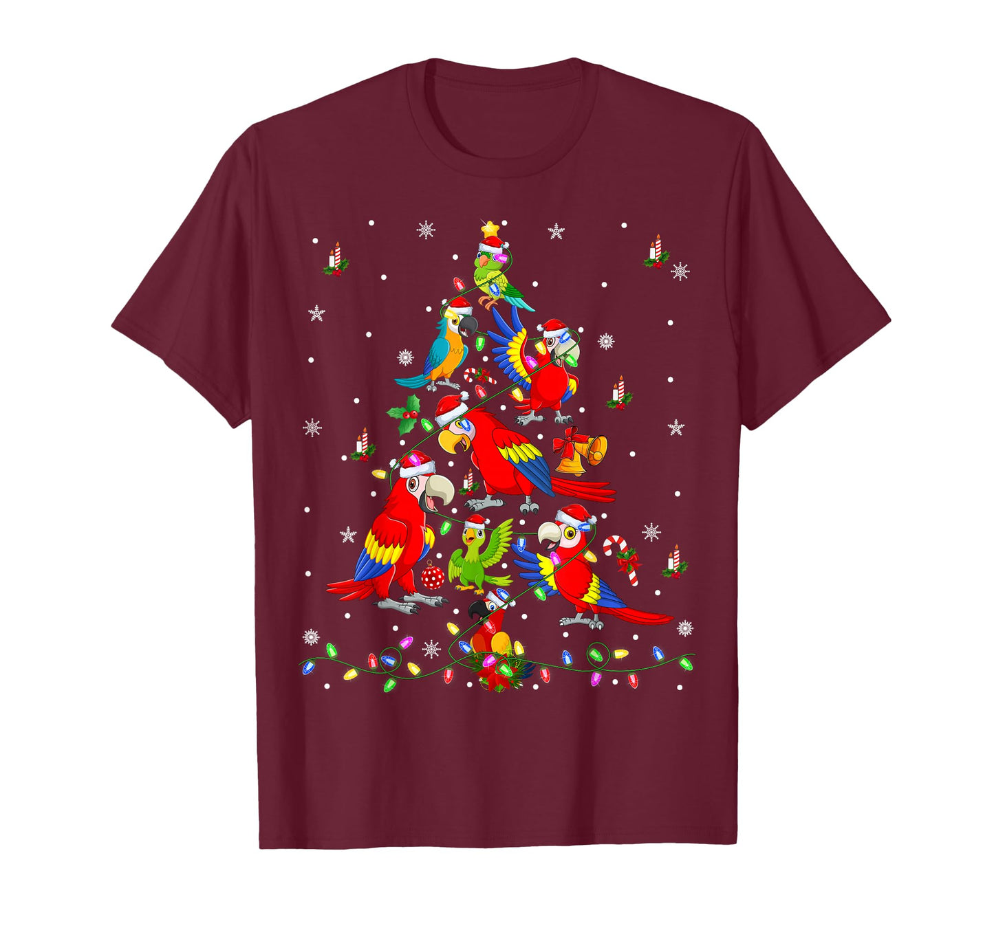 Parrot Bird Christmas Tree Light Tropical Macaw Parrots Xmas T-Shirt