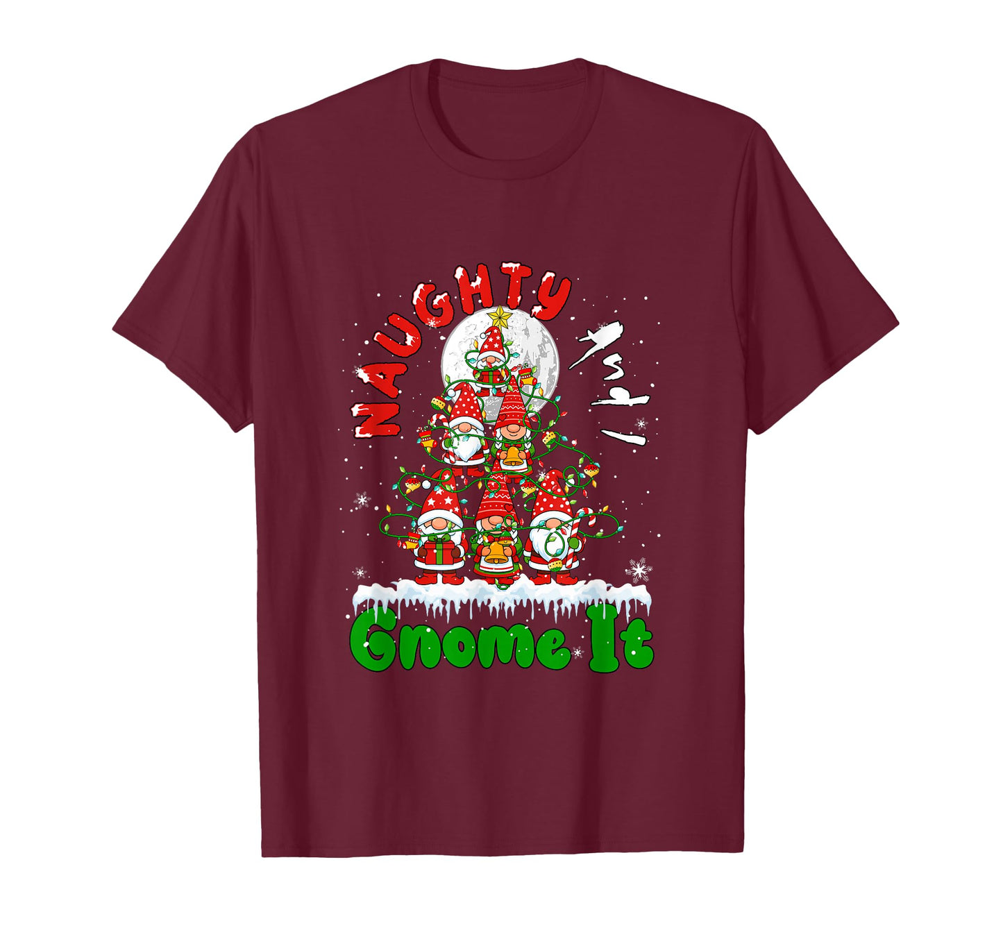 Naughty and I Gnome It Xmas Tree Group Gnomies Matching Kids T-Shirt