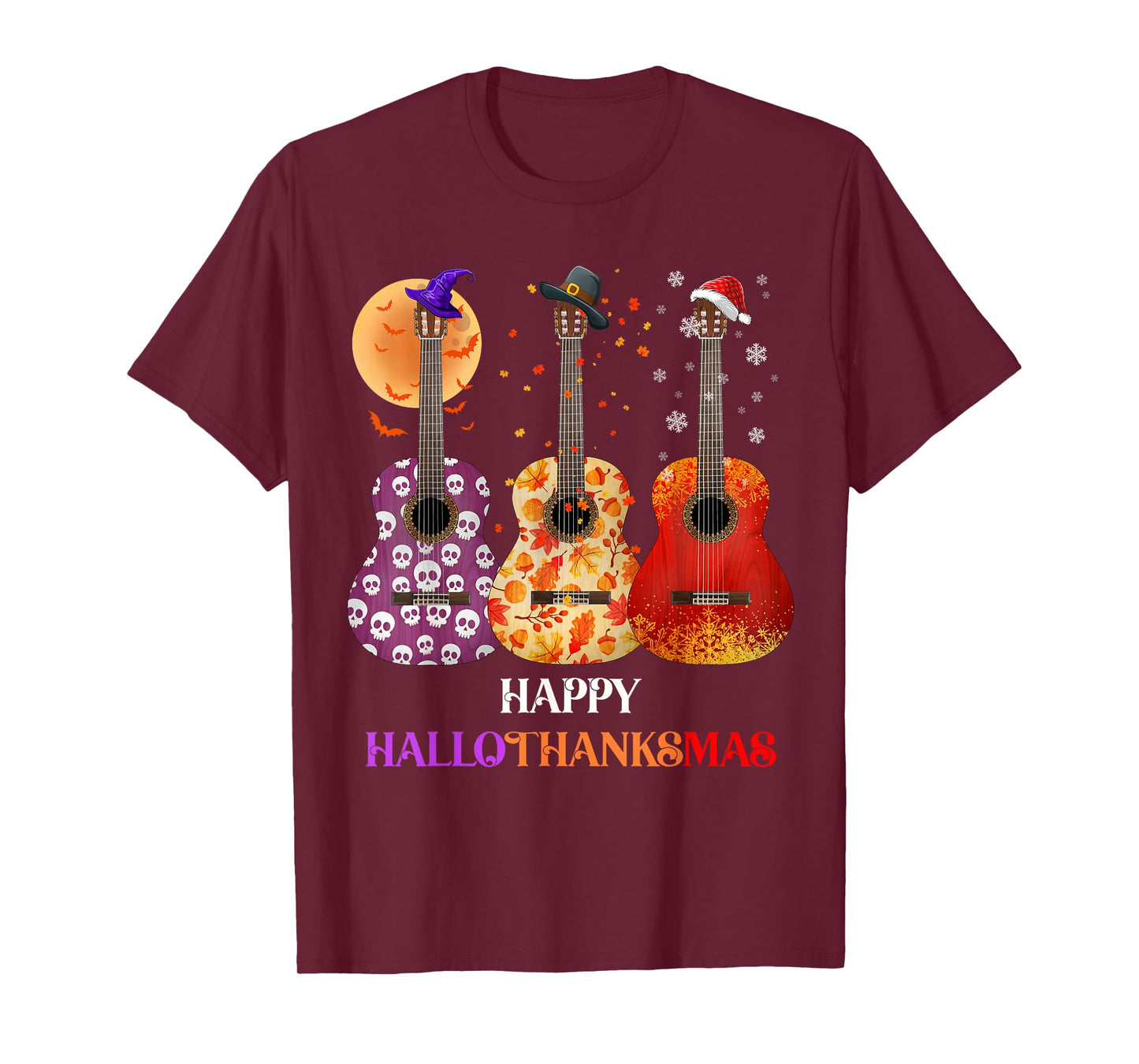Happy HalloThanksMas Guitar Halloween Thanksgiving Christmas T-Shirt