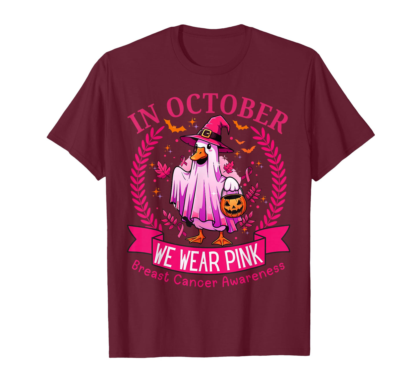 Breast Cancer Women Halloween in October We Wear Pink T-Shirt