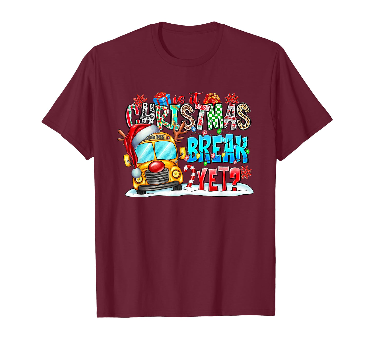 is it Christmas Break Yet School Bus Santa hat Cute T-Shirt
