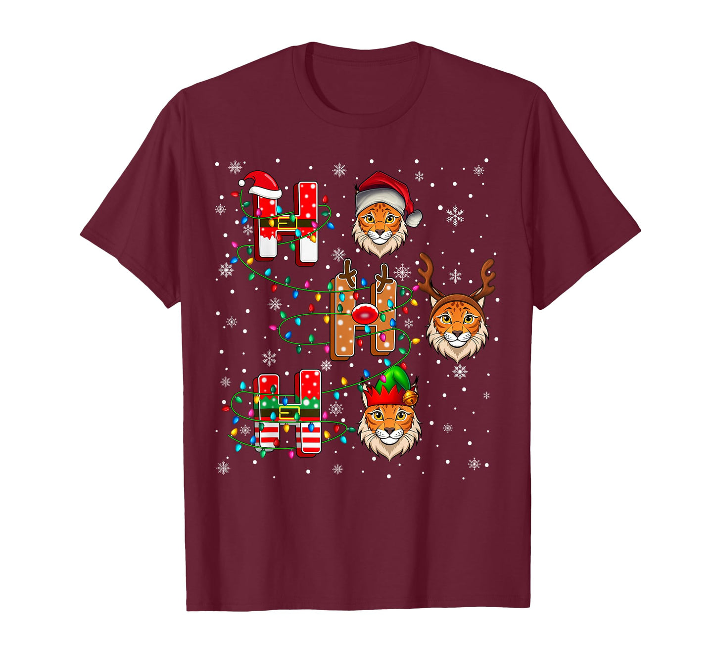 Ho Ho Ho Santa Reindeer Hat Elf Bobcat Animal Christmas T-Shirt