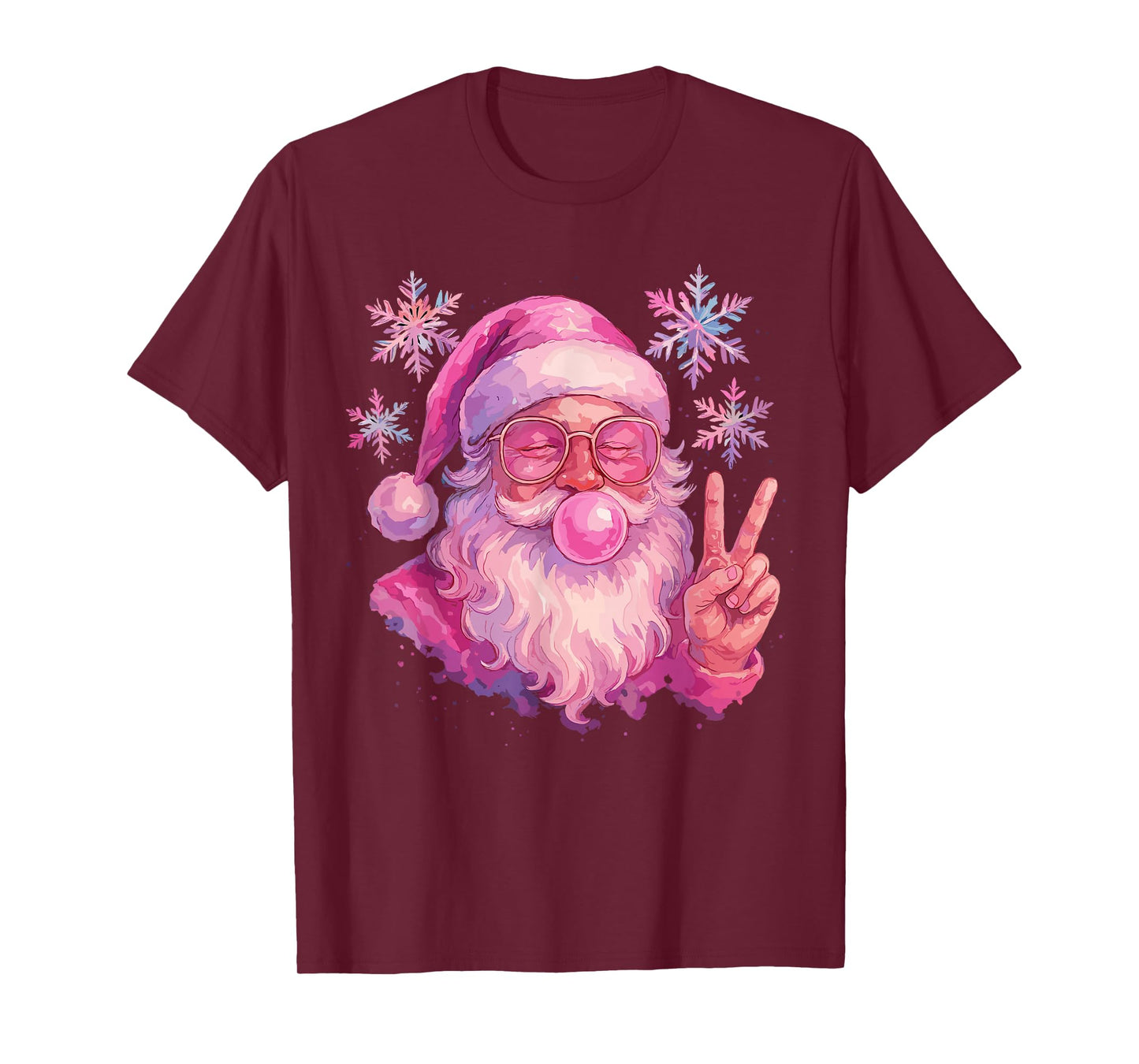 Pink Gum Bubble Blowing Santa Shirt, Vintage Pink Christmas T-Shirt
