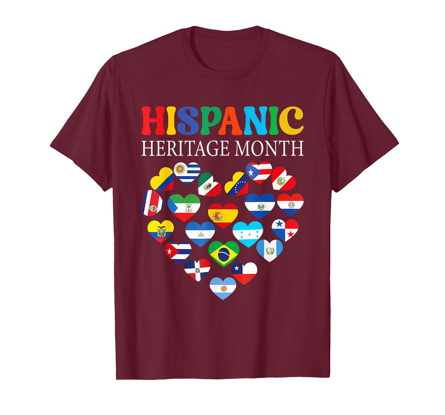 National Hispanic Heritage Month All Countries Flags Heart T-Shirt