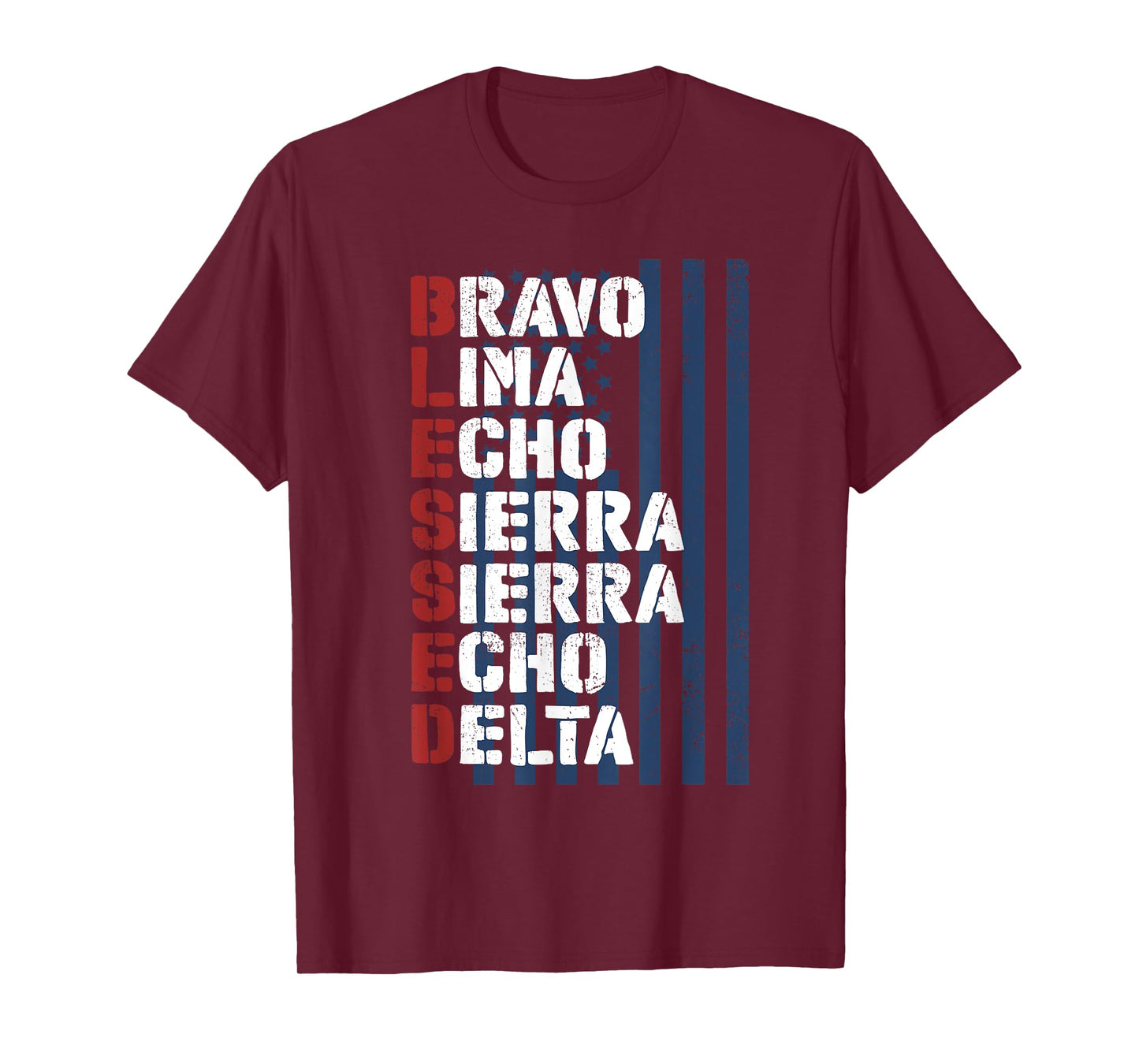 Blessed Military Alphabet Letters for Patriotic Christian T-Shirt
