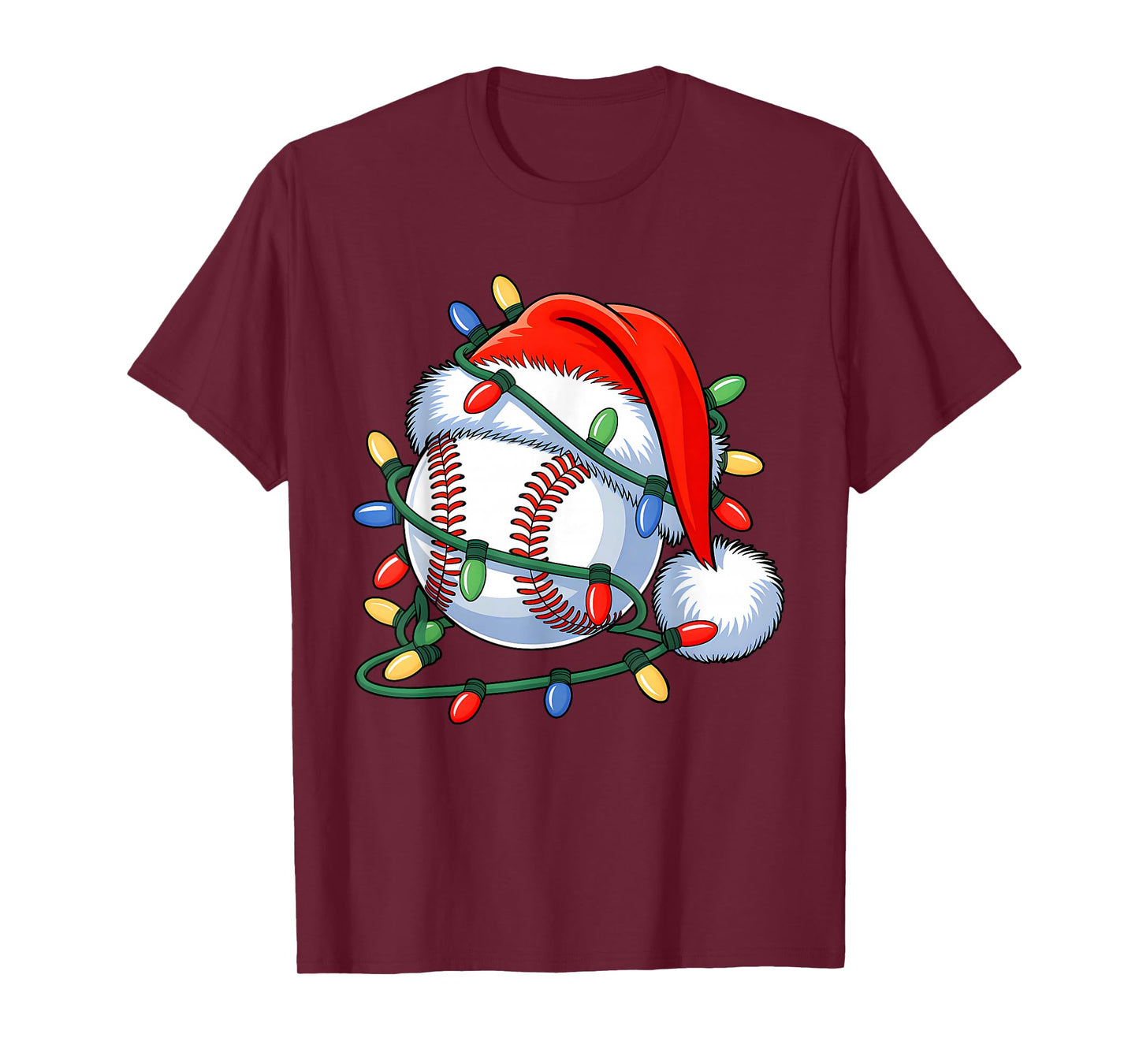 Baseball Ball Santa Hat Xmas Funny Christmas Baseball Lover T-Shirt