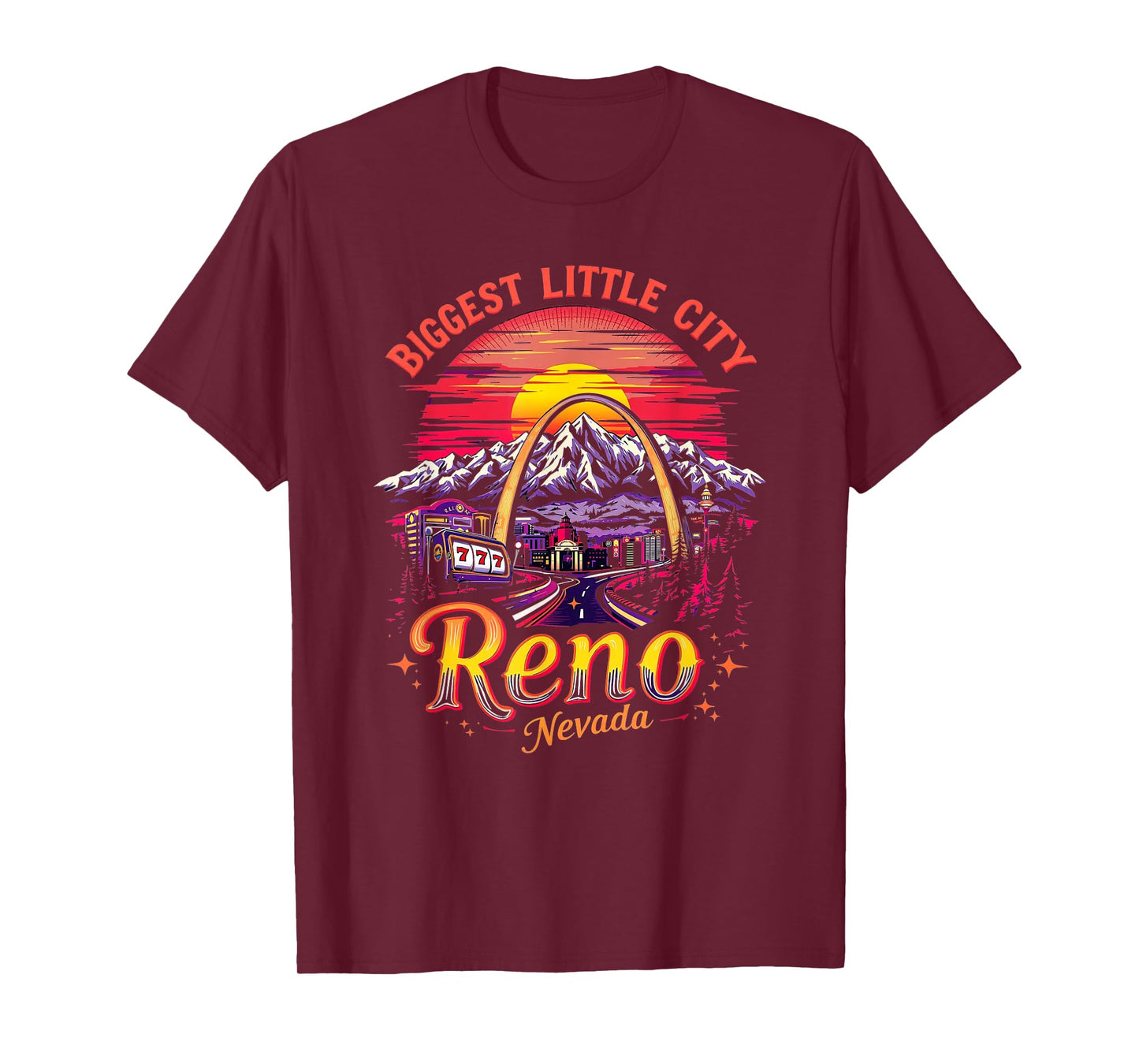 Vintage Reno Nevada Sunset Skyline Cityscape T-Shirt