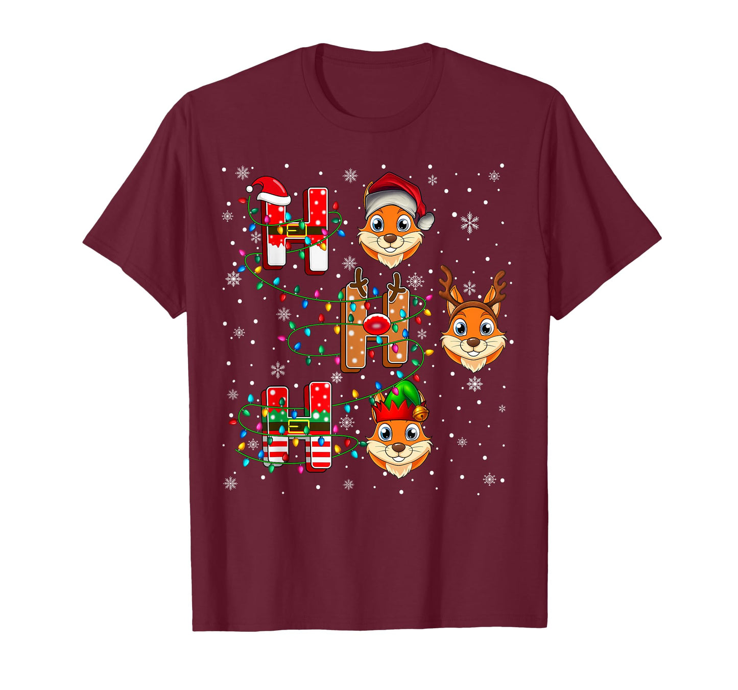 Ho Ho Ho Santa Reindeer Hat Elf Chipmunk Animal Christmas T-Shirt